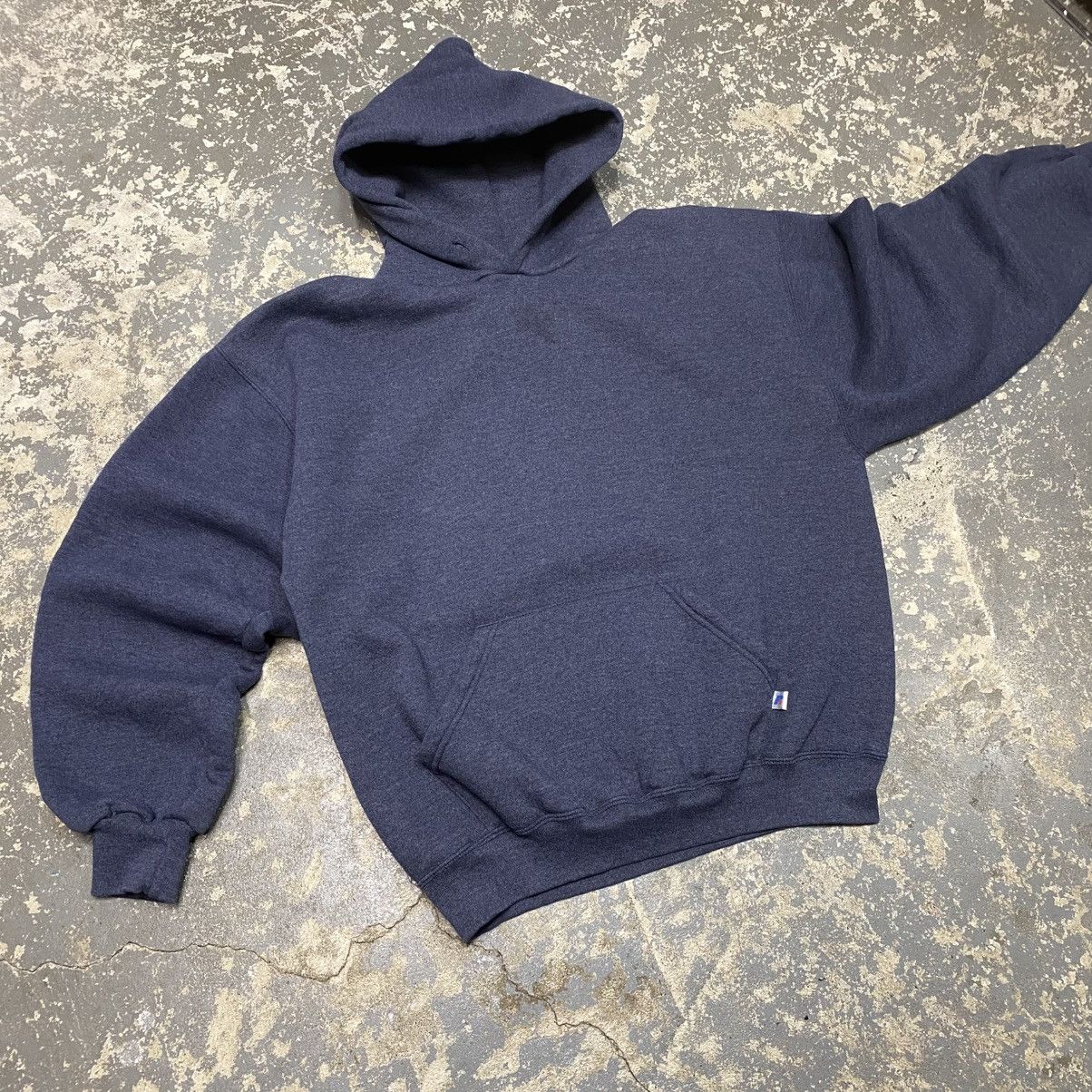 Russell Athletic × Vintage Vintage Russell Athletic Grey/Navy Blank Boxy Hoodie Size US L / EU 52-54 / 3 - 3 Thumbnail