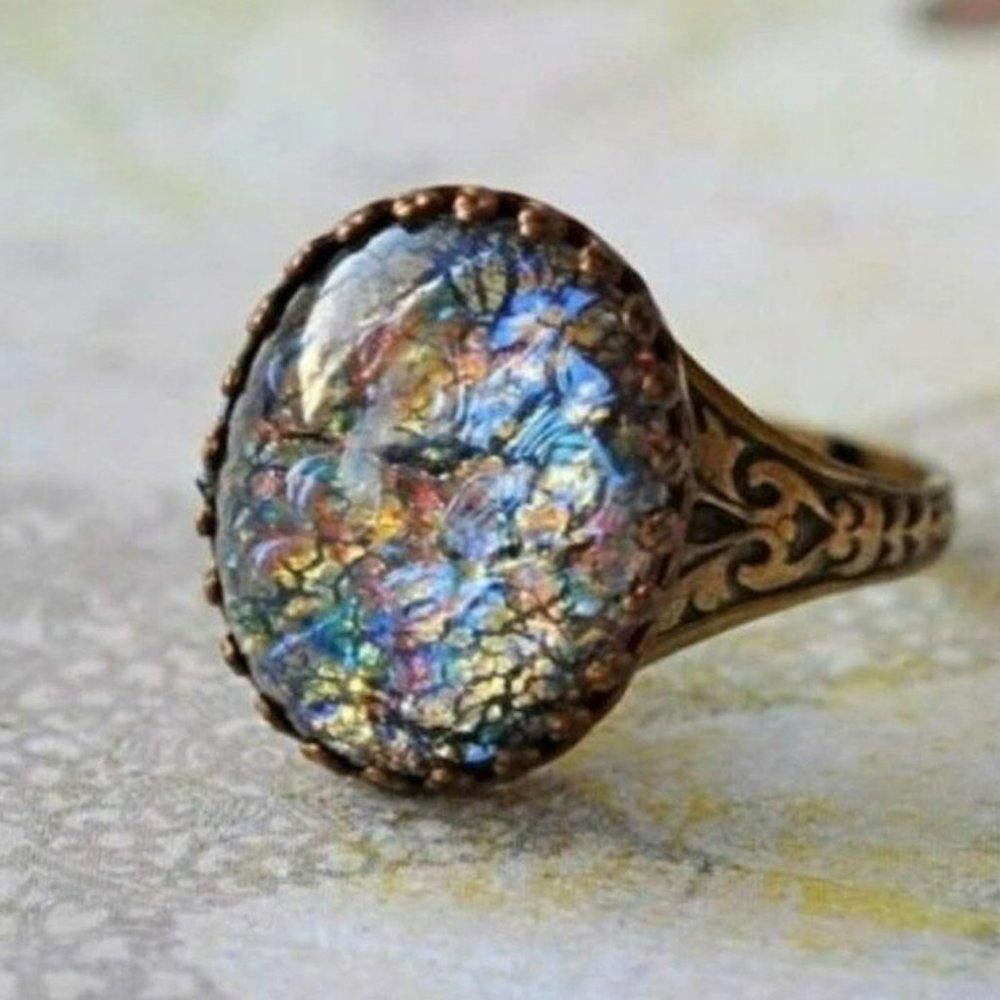 Designer Men's Blue Glass Mosaic Rose Gold Turkish Ring - Size 8 Size ONE SIZE - 8 Thumbnail
