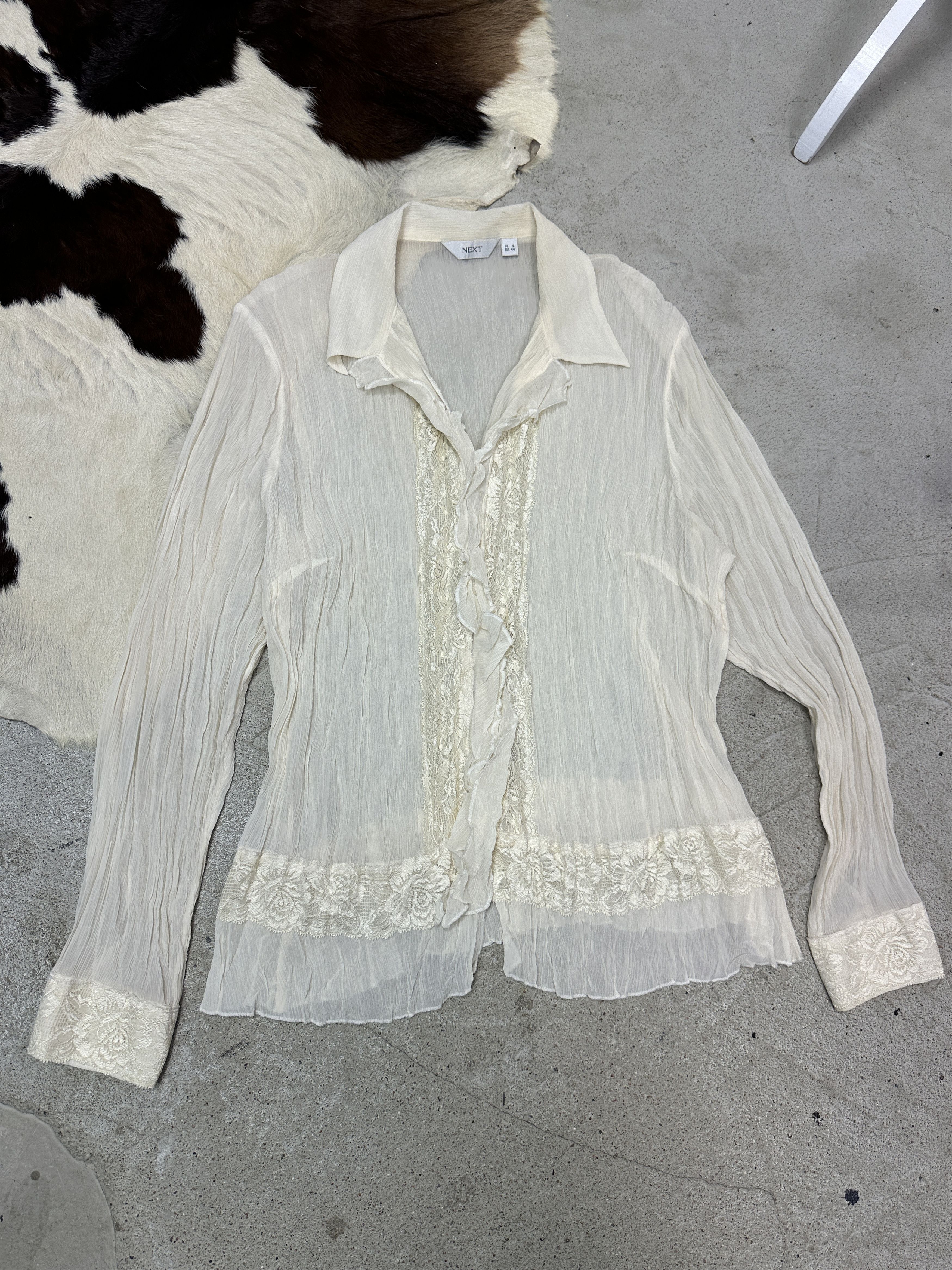 Vintage Vintage Avant Garde Off White Cream Lace Plated Shirt 00s Size L / US 10 / IT 46 - 2 Thumbnail