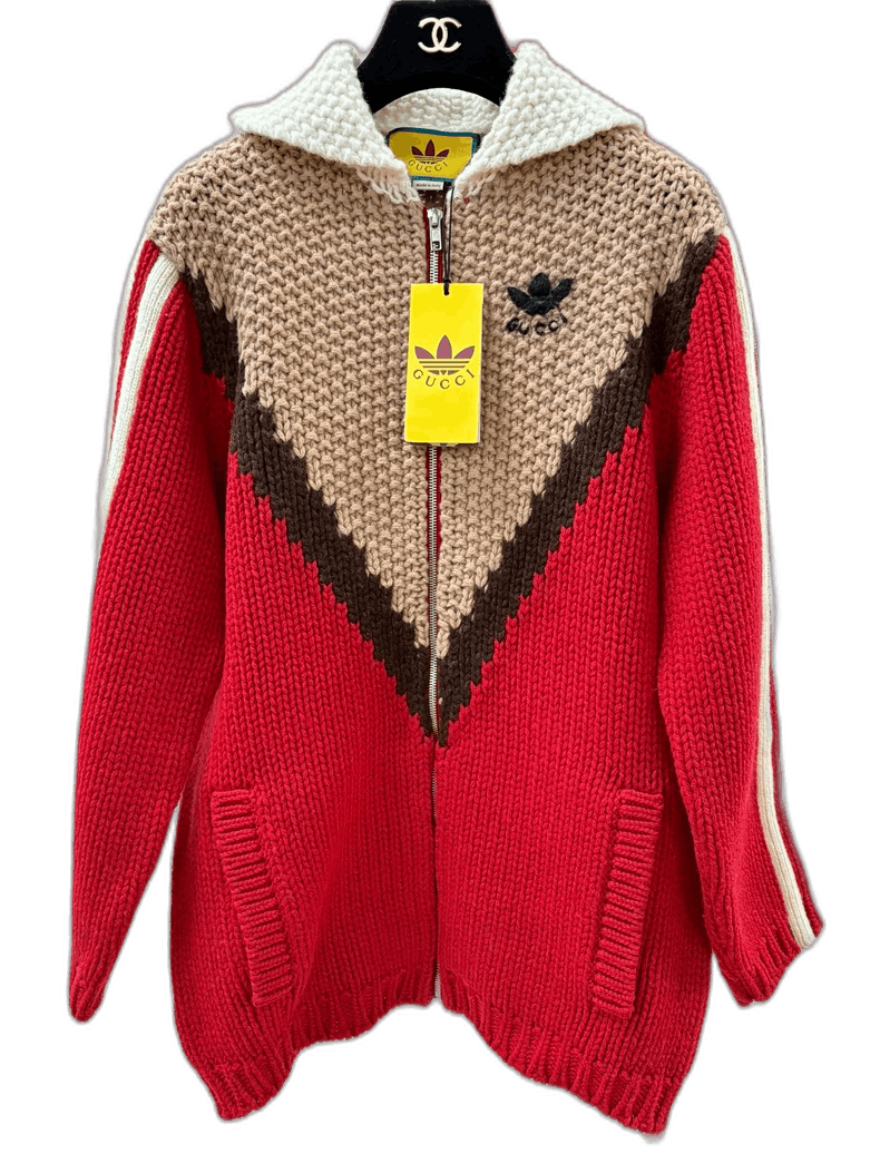 Gucci Gucci x Adidas Red Brown Knit Zip Coat Size XXS / US 00 / IT 34 - 1 Thumbnail