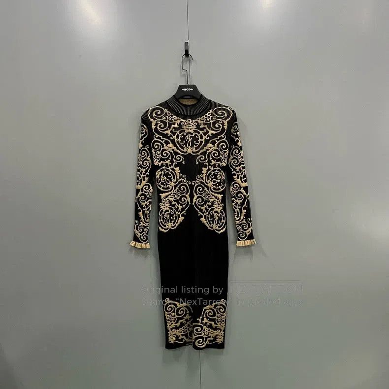 Fendi Fendi Black and Gold Totem Embroidered Knit Dress Size S / US 4 / IT 40 - 1 Thumbnail