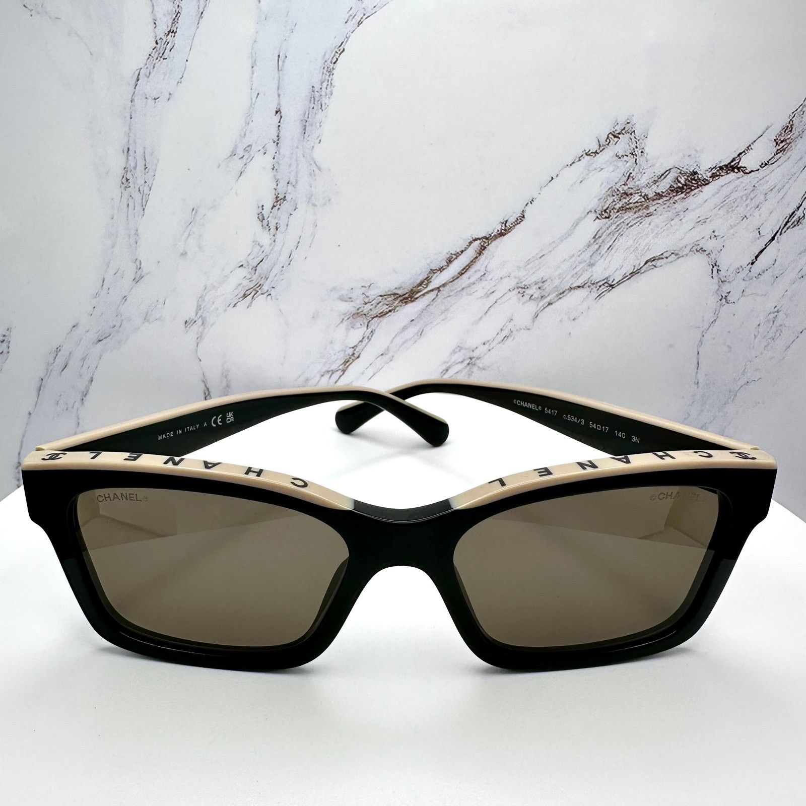 New Chanel Sunglasses Black Beige CHANEL Letter Top Frame