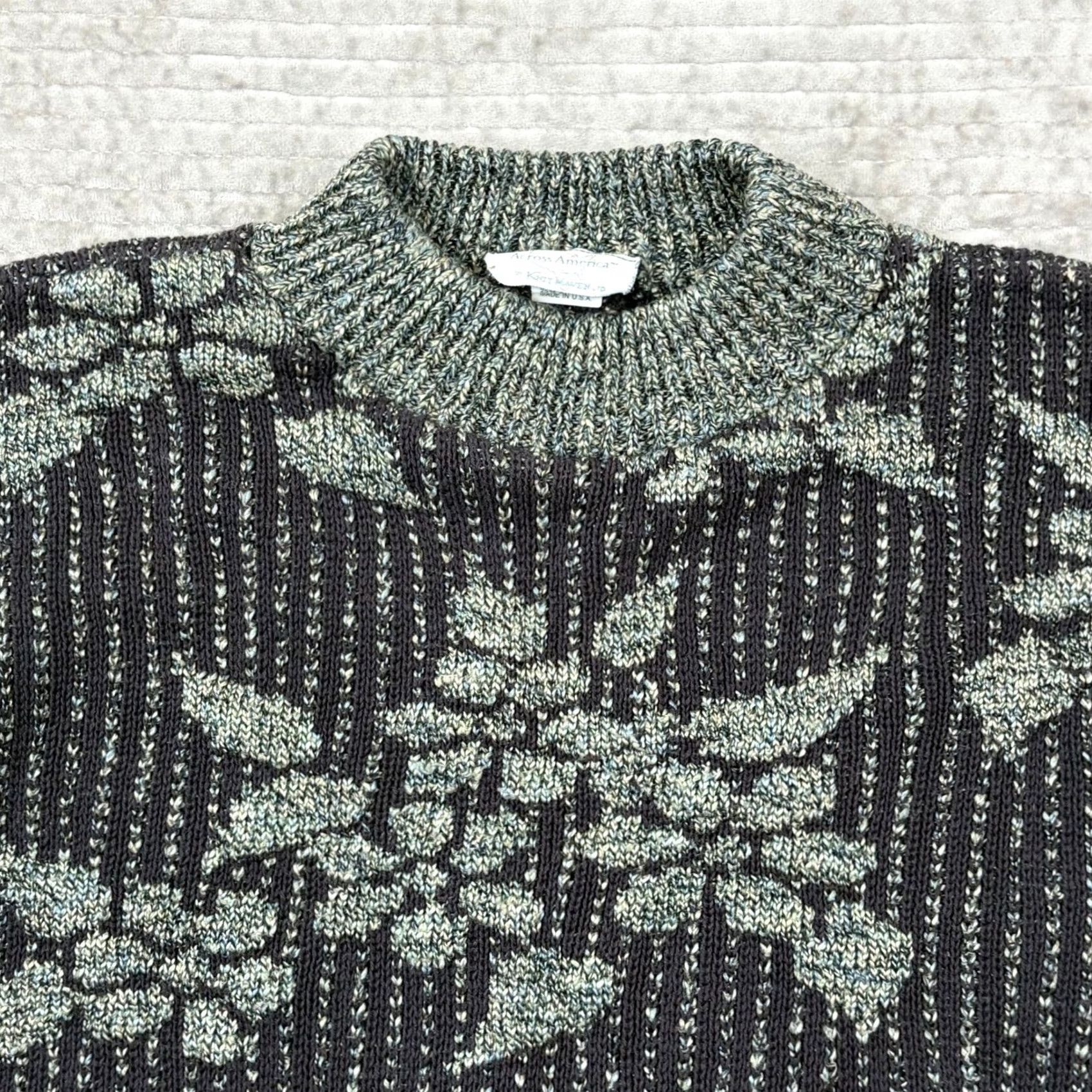 Vintage VINTAGE Across America Knit Maven Ltd Sweater Floral Jacquard Green Black USA Made Shirt M Womens Size M / US 6-8 / IT 42-44 - 2 Thumbnail