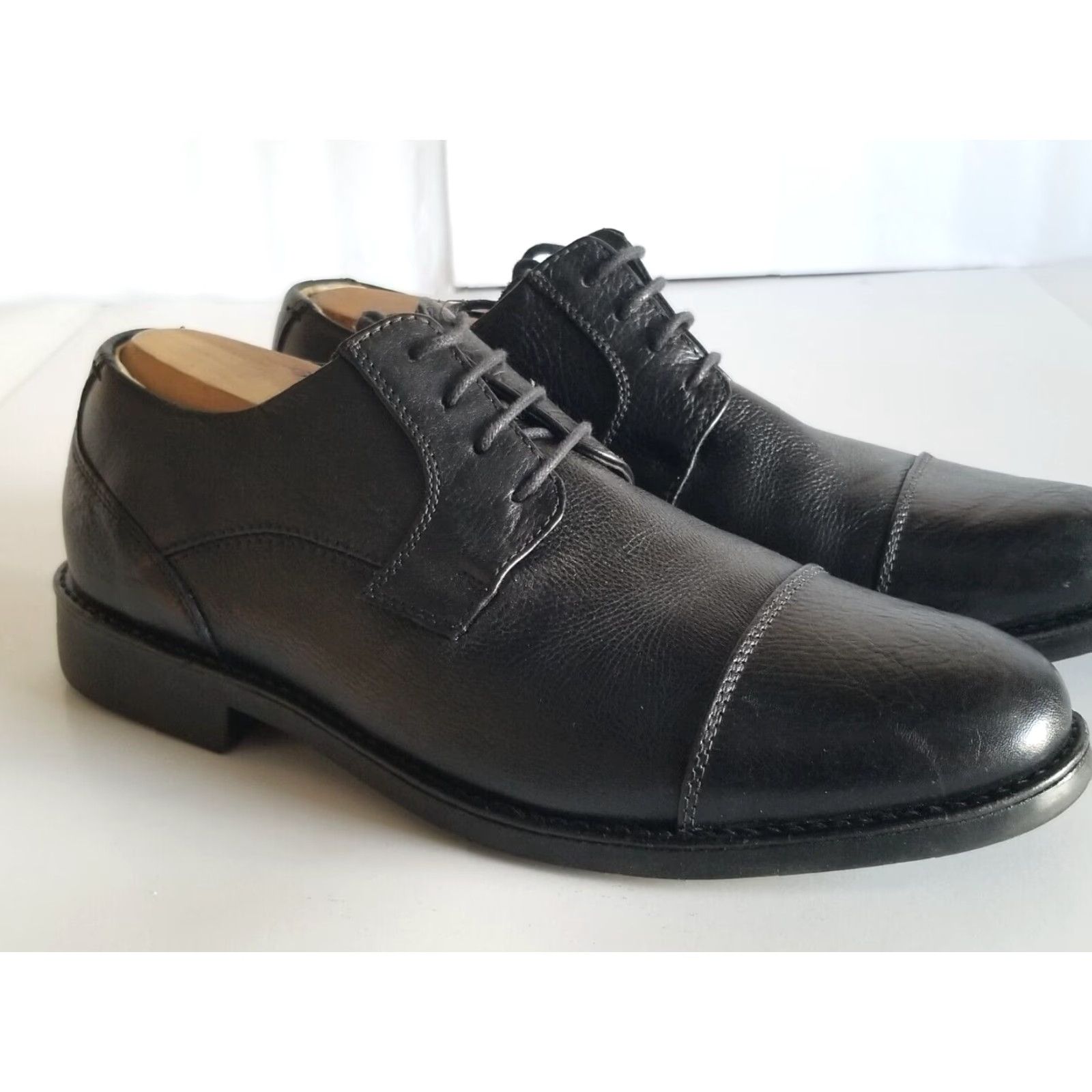 Vintage Belvedere Duke Dress Shoes Mens 9.5 D Oxford Black Leather Cap Toe Lace Up Size ONE SIZE - 2 Thumbnail