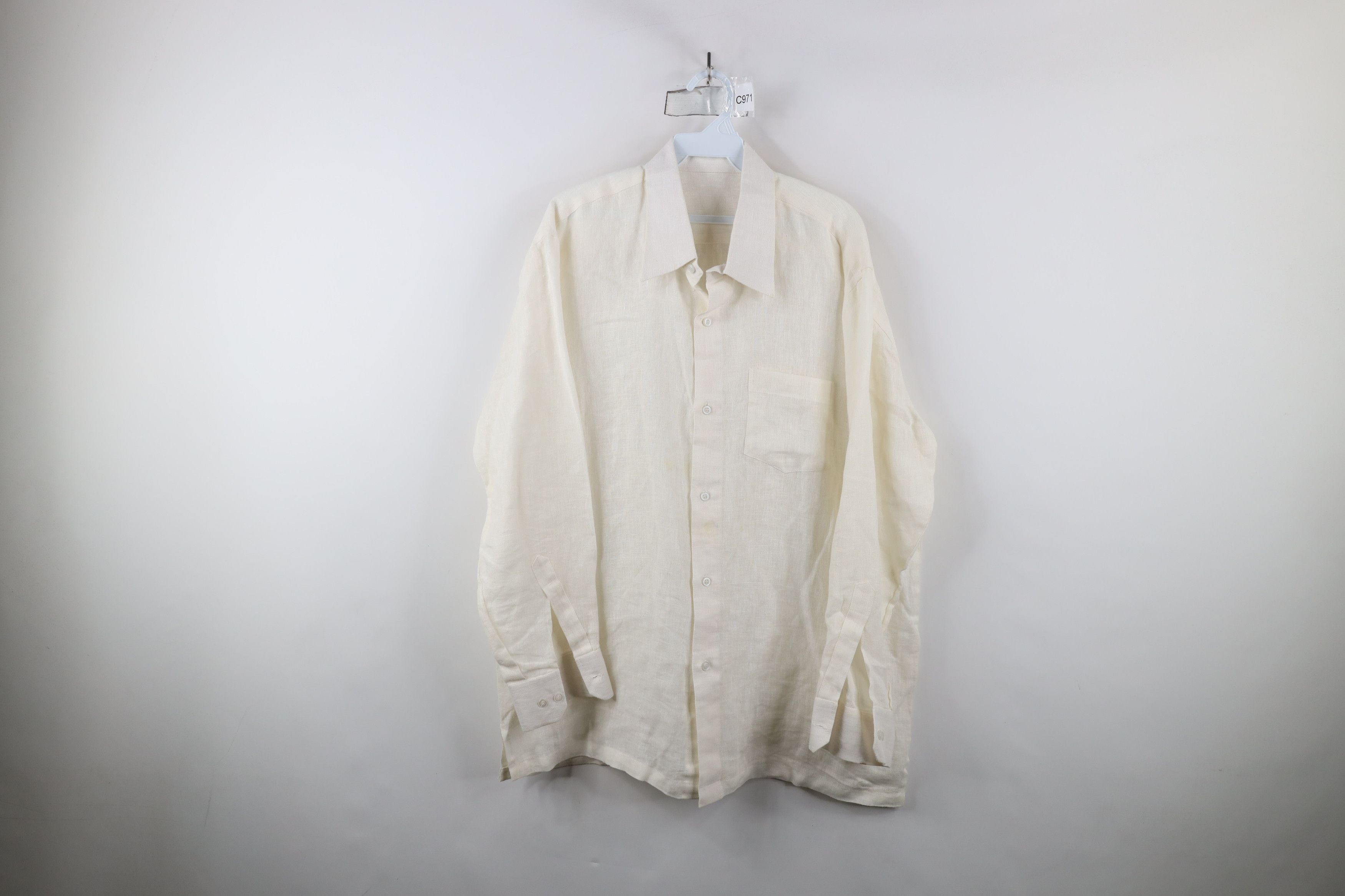 Vintage Vintage 70s Streetwear Linen Collared Button Shirt Cream USA Size US XL / EU 56 / 4 - 1 Thumbnail