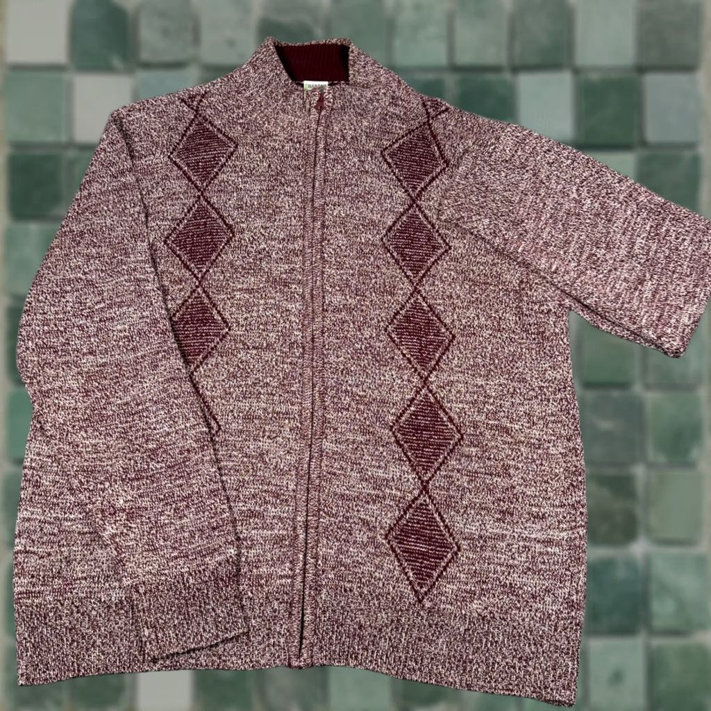 Haband Haband Mens XL Burgundy Argyle Diamond Pattern Full Zip Cardigan Sweater Fall Size US XL / EU 56 / 4 - 1 Thumbnail
