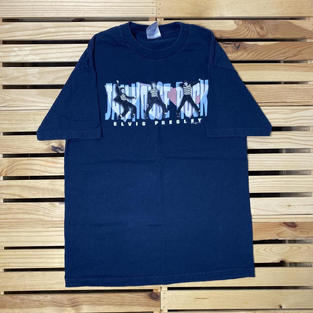 AAA Vintage Elvis Presley Navy Blue Pop Star Tee Size Large Size US L / EU 52-54 / 3 - 1 Thumbnail