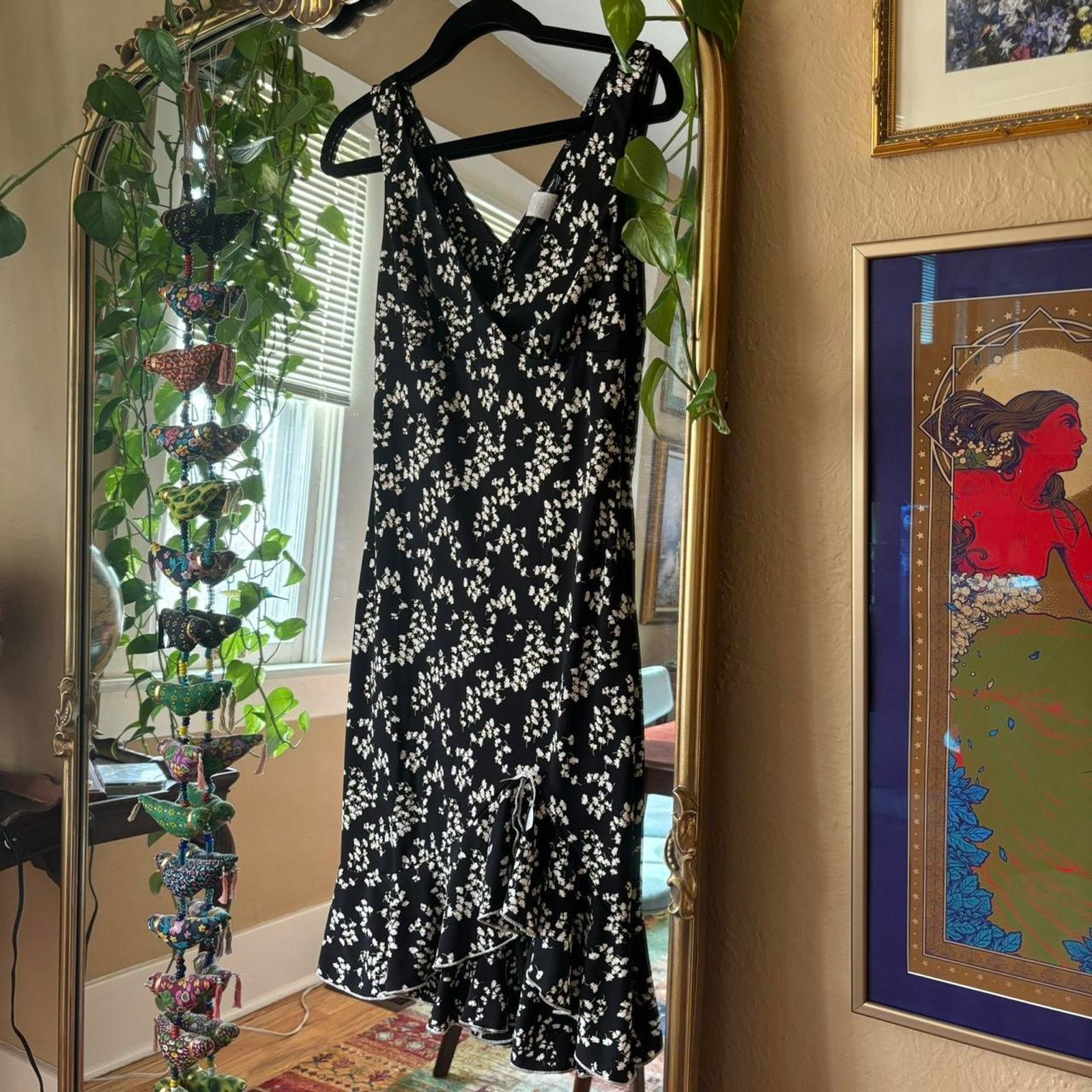 Vintage Vintage Jodi Kristopher Black Floral Midi Dress Medium Y2K Size M / US 6-8 / IT 42-44 - 3 Thumbnail