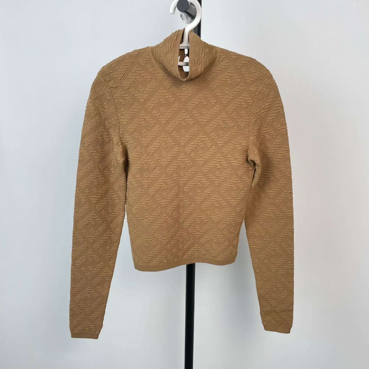 Fendi Brown Cropped Turtleneck Knit Top