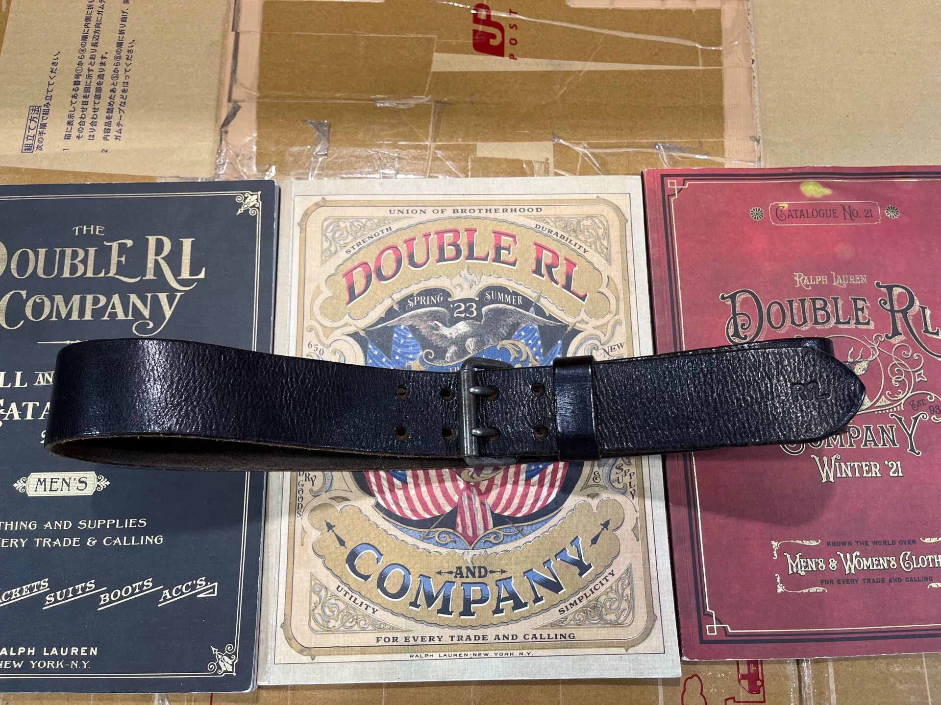 RRL Ralph Lauren black leather double rl belt Size ONE SIZE - 1 Thumbnail