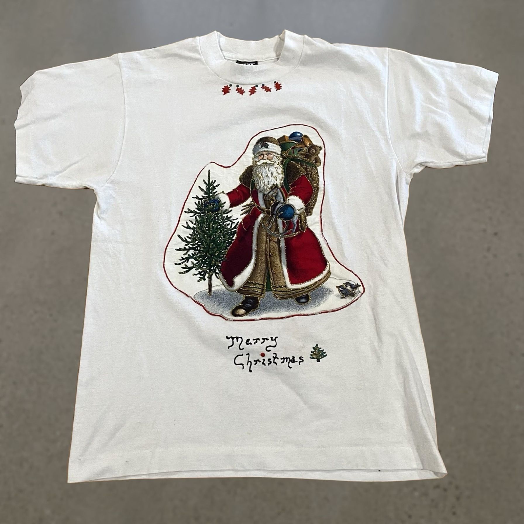 Fruit Of The Loom VINTAGE Fruit of the Loom T-Shirt Santa Claus Glitter Christmas Crew Neck Short Sleeve White M Men Size US M / EU 48-50 / 2 - 1 Thumbnail