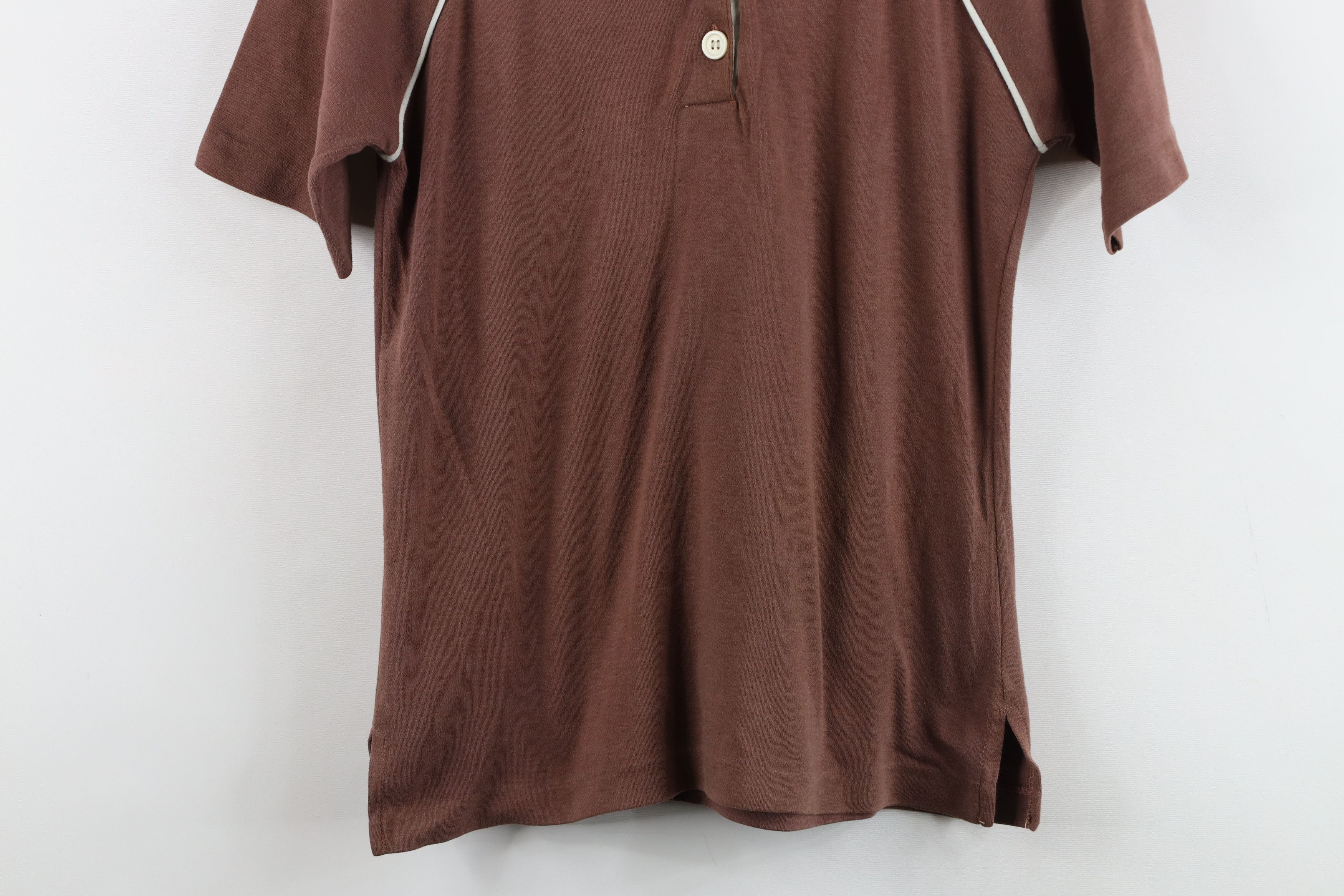 Vintage Vintage 70s Streetwear Distressed Blank Henley T-Shirt Brown Size L / US 10 / IT 46 - 3 Thumbnail