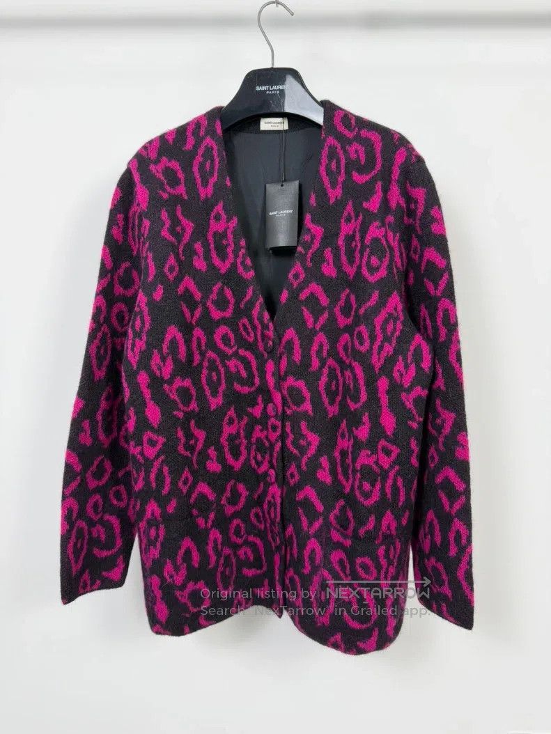 Saint Laurent Paris Saint Laurent Paris Fuchsia leopard print knit cardigan Size US M / EU 48-50 / 2 - 1 Thumbnail