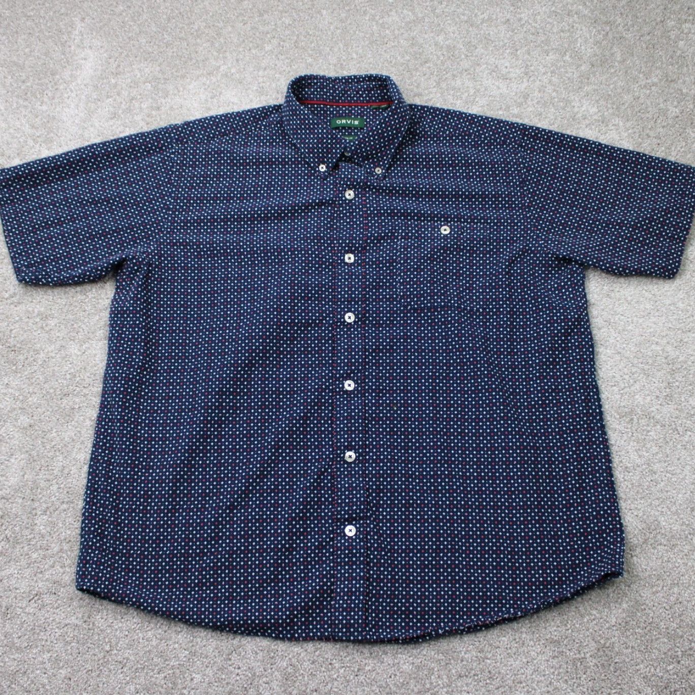 Orvis Orvis Shirt Mens XL Blue Geometric Classic Fit Cotton S/S Button-Down Size US XL / EU 56 / 4 - 2 Thumbnail
