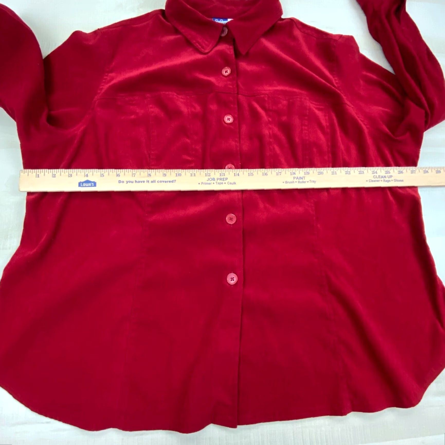 Velvet Venezia Jeans Womens Red Velour Button Up Shirt 26 Plus Long Sleeve Loose Fit Polyester Size 4XL / US 24-26 - 6 Thumbnail