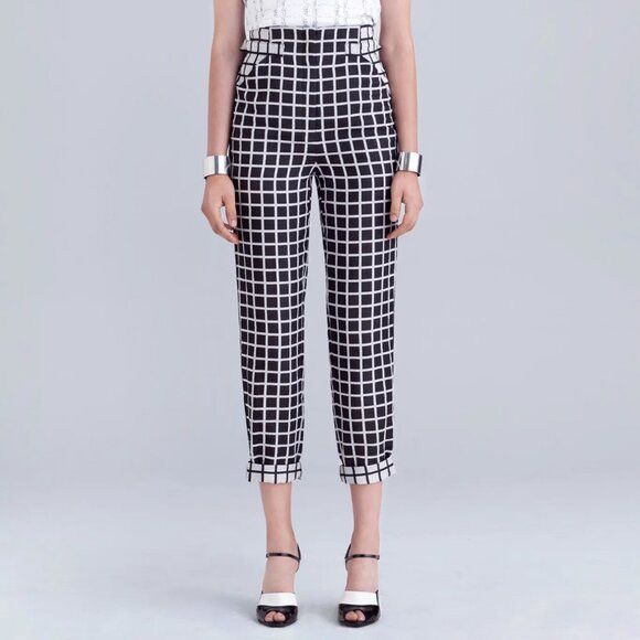 Designer Kaelen NYC Black White Grid Pattern Cropped Pants - 4 Size 27" / US 4 / IT 40 - 1 Thumbnail