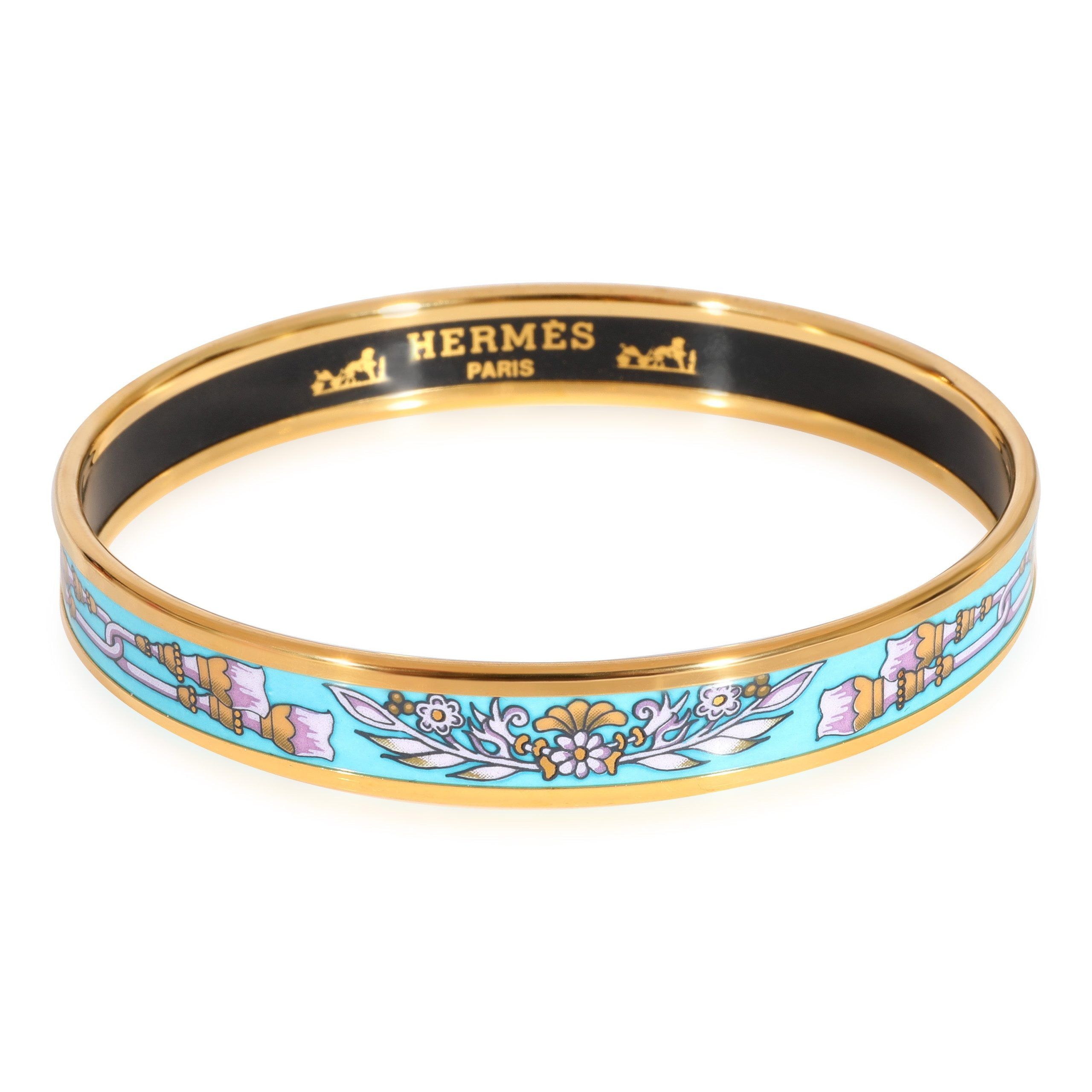 Hermès Plated Enamel Narrow Bangle with Tassel Design 9mm (67MM)