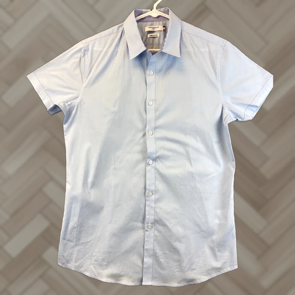 Vintage Trouvaille Paris Men's M Short Sleeve Casual Dress Shirt Blue Shirt Button-Up Casual Beach Hawaiian 80-17 Mens Size US M / EU 48-50 / 2 - 1 Thumbnail