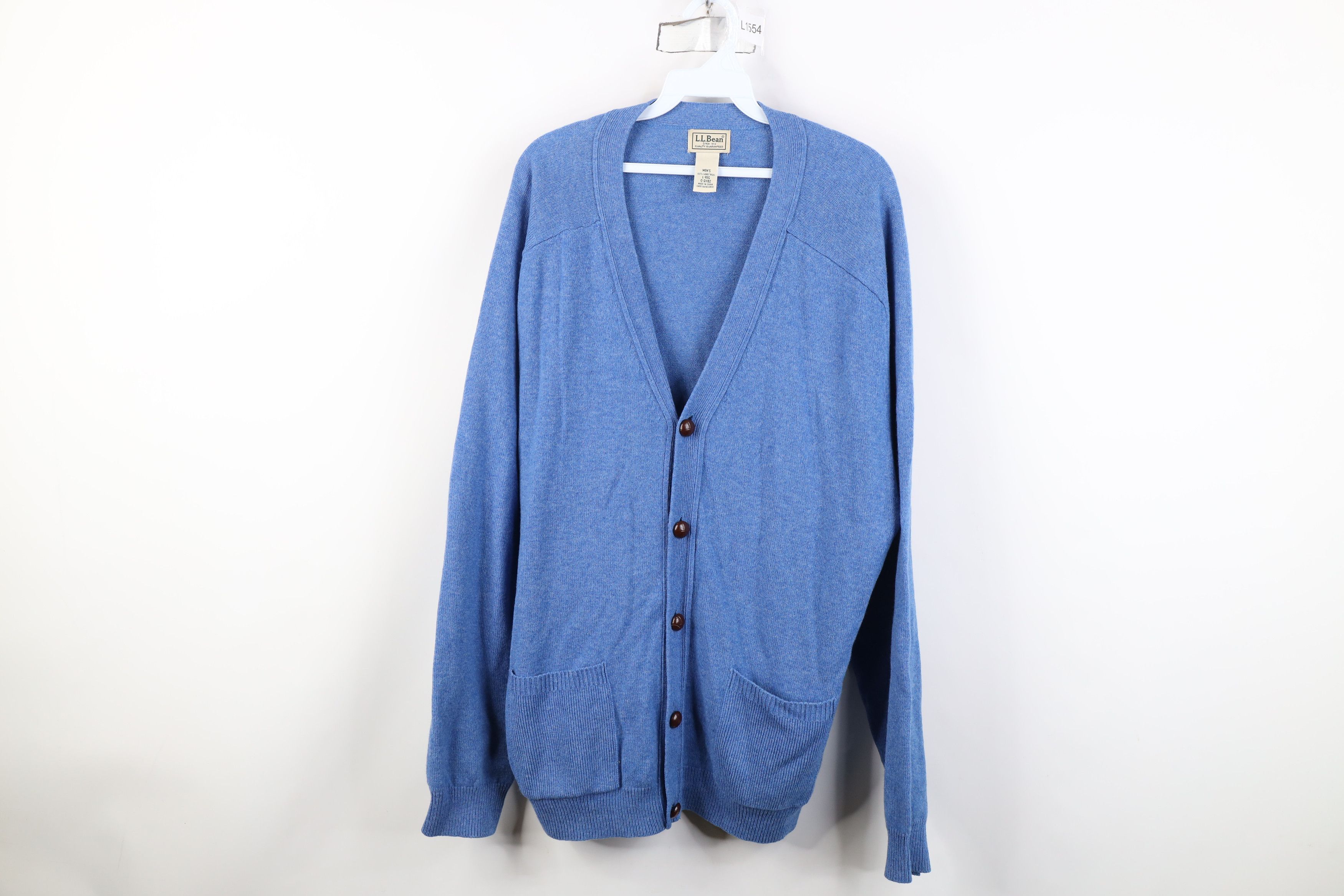 L.L. Bean Vintage LL Bean Blank Lambswool Knit Cardigan Sweater Blue Size US L / EU 52-54 / 3 - 1 Thumbnail
