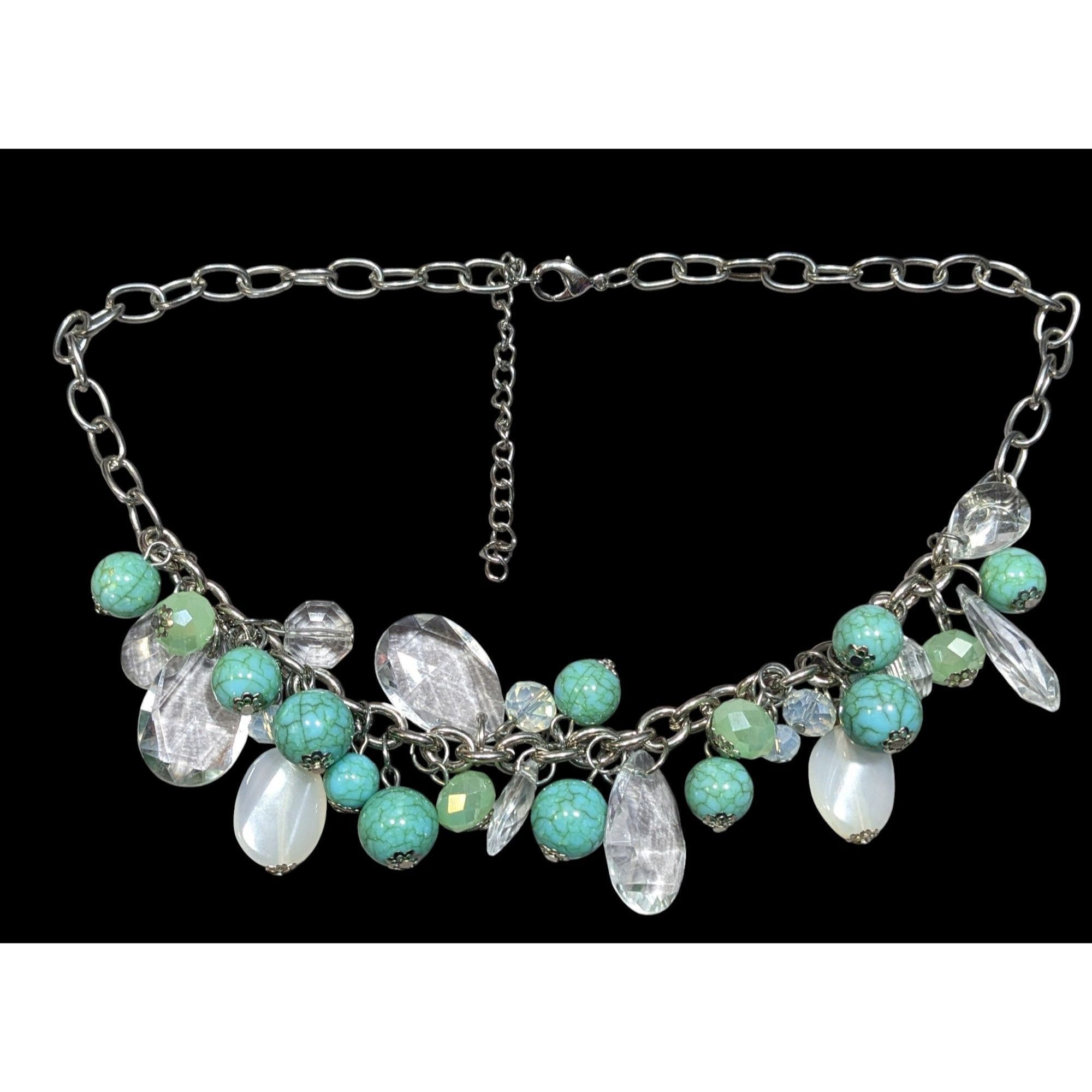 Other Vintage Clear And Faux Turquoise Beaded Cluster Charm Neckla Size ONE SIZE - 1 Thumbnail