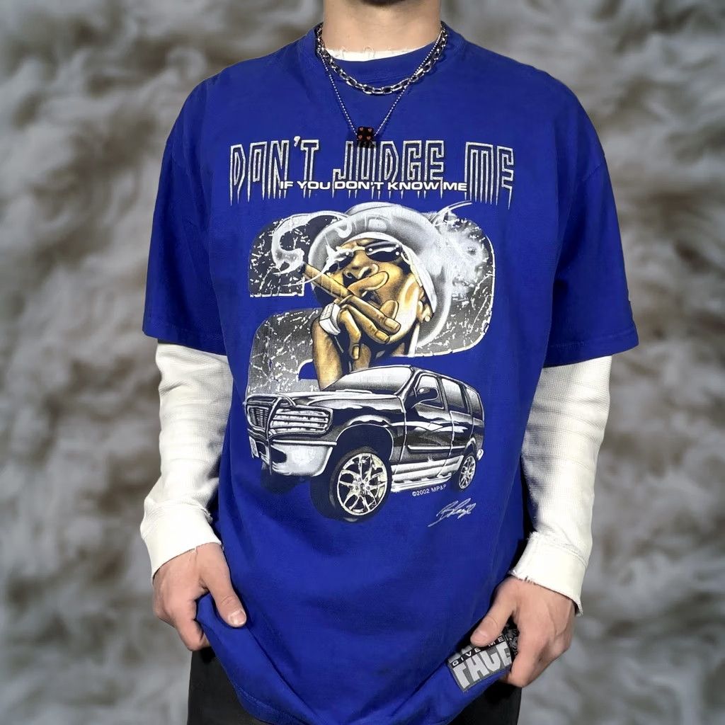 Vintage VINTAGE GIVEMEFACE T-Shirt Mens XL Blue Don't Judge Me Graphic Tee Streetwear 2000s Y2K Mens XL Graphic Print Crew Neck Short Sleeve Boys Girls Womens Size US XL / EU 56 / 4 - 1 Thumbnail