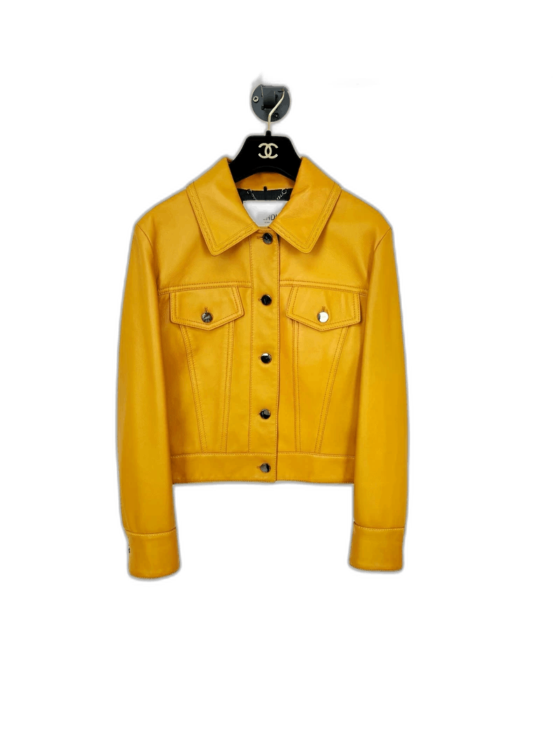 Fendi Fendi Yellow Leather Jacket with Pockets Size M / US 6-8 / IT 42-44 - 1 Thumbnail