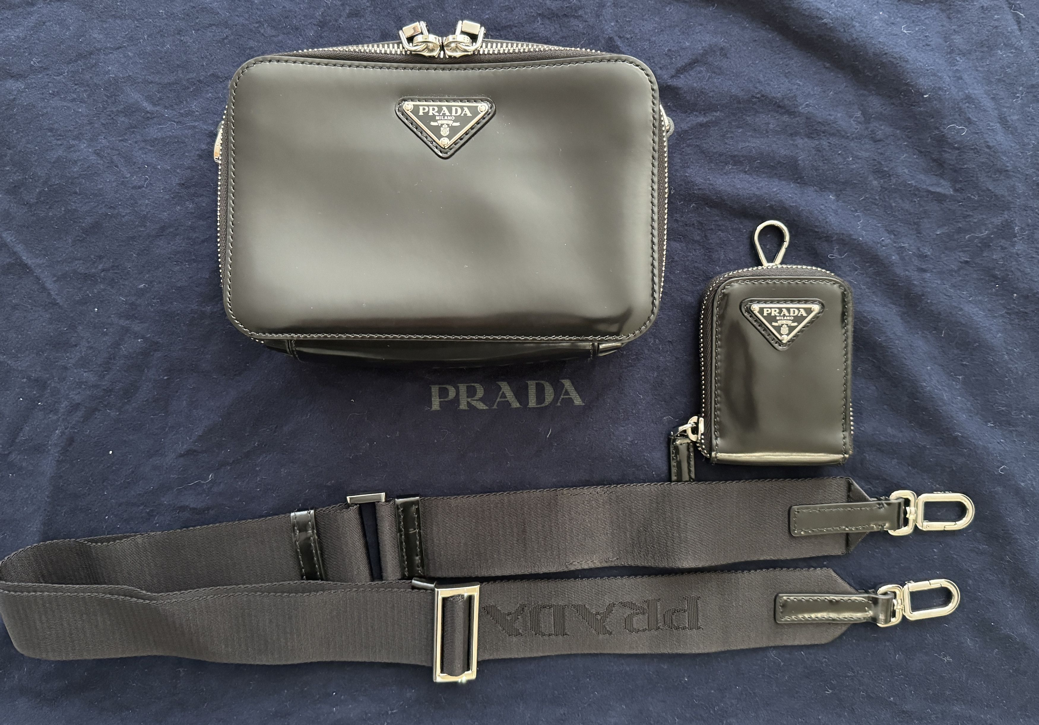 image of Prada Leather Brick Bag in Black, Men's