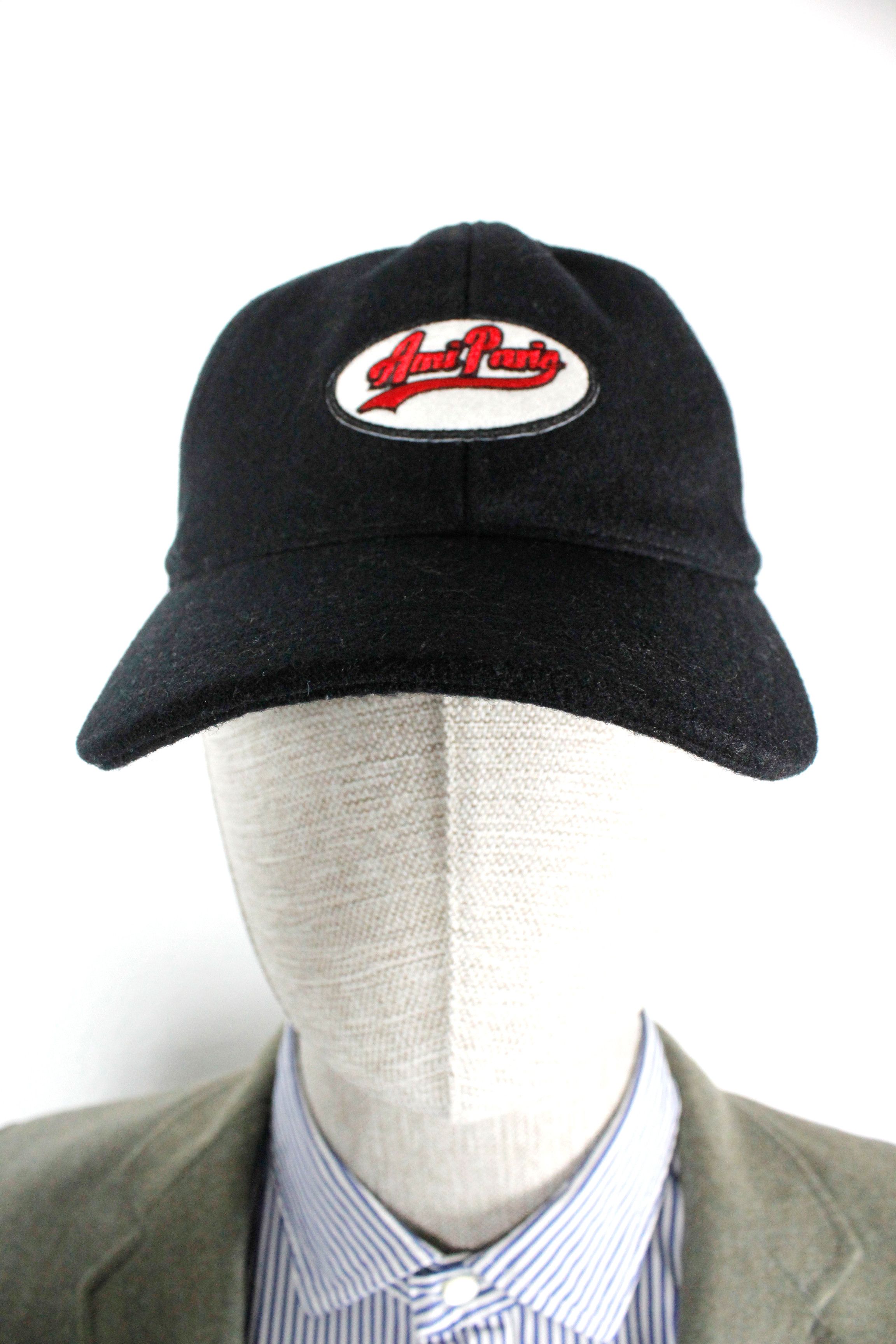 AMI AMI Paris Black Wool Logo Applique Cap Hat Size ONE SIZE - 3 Thumbnail