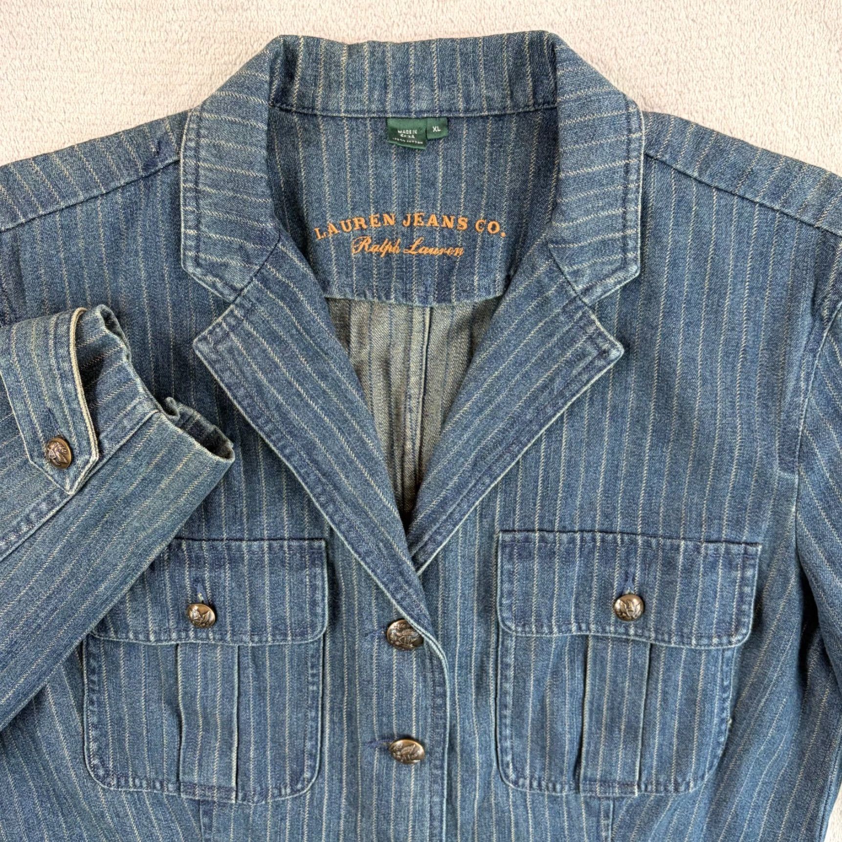 Ralph Lauren VINTAGE Ralph Lauren Denim Jacket Chalkline Indigo XL Women Military Jacket Firemen's Clasps Button Pockets All Seasons Size 40" / US 18 - 4 Thumbnail