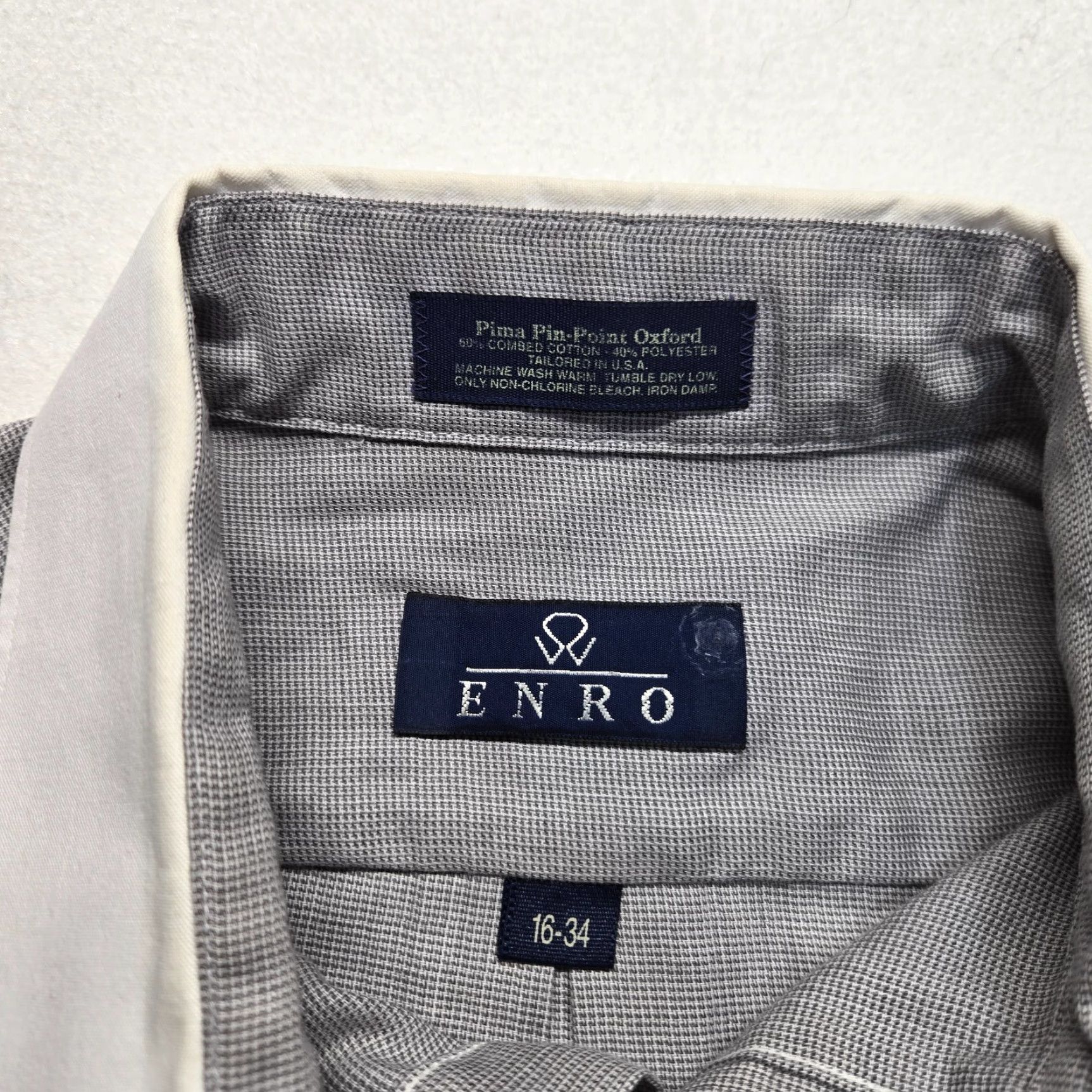 Enro ENRO Solid Gray Long Sleeve Button-Up Shirt Men Size 16 34 Adult Cotton Shirt Mens Gray 16 34 Size US L / EU 52-54 / 3 - 3 Thumbnail