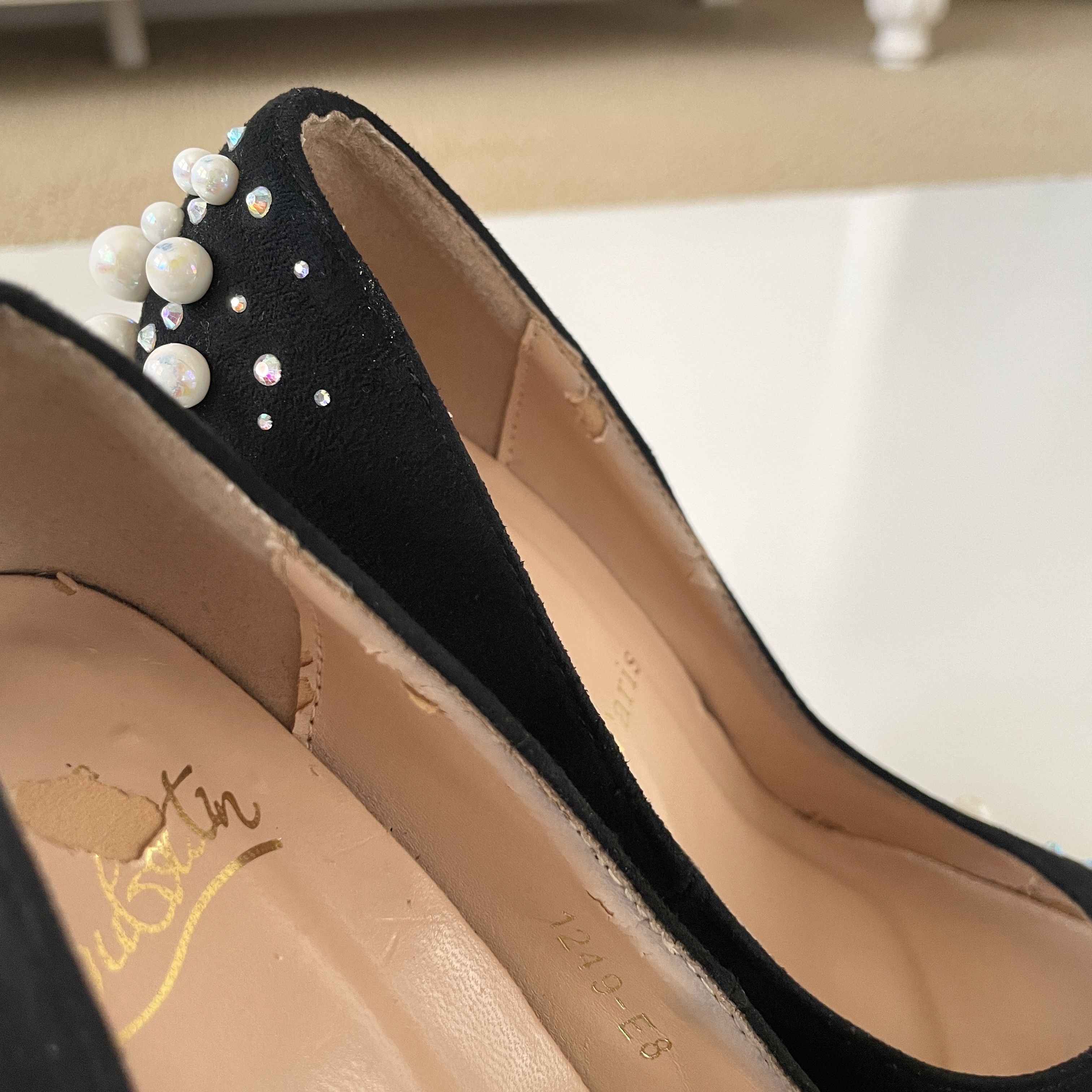 Christian Louboutin RARE 👠 Christian Louboutin Black Suede Embellished Pump Size US 5 / IT 35 - 7 Thumbnail