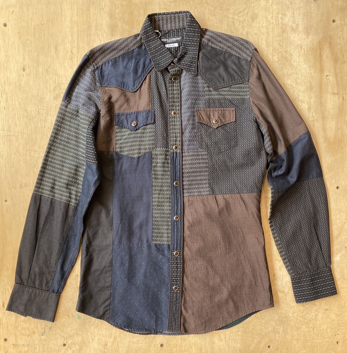 Dolce & Gabbana D&G Gold Patchwork Western Shirt 39/44 Size US S / EU 44-46 / 1 - 1 Thumbnail