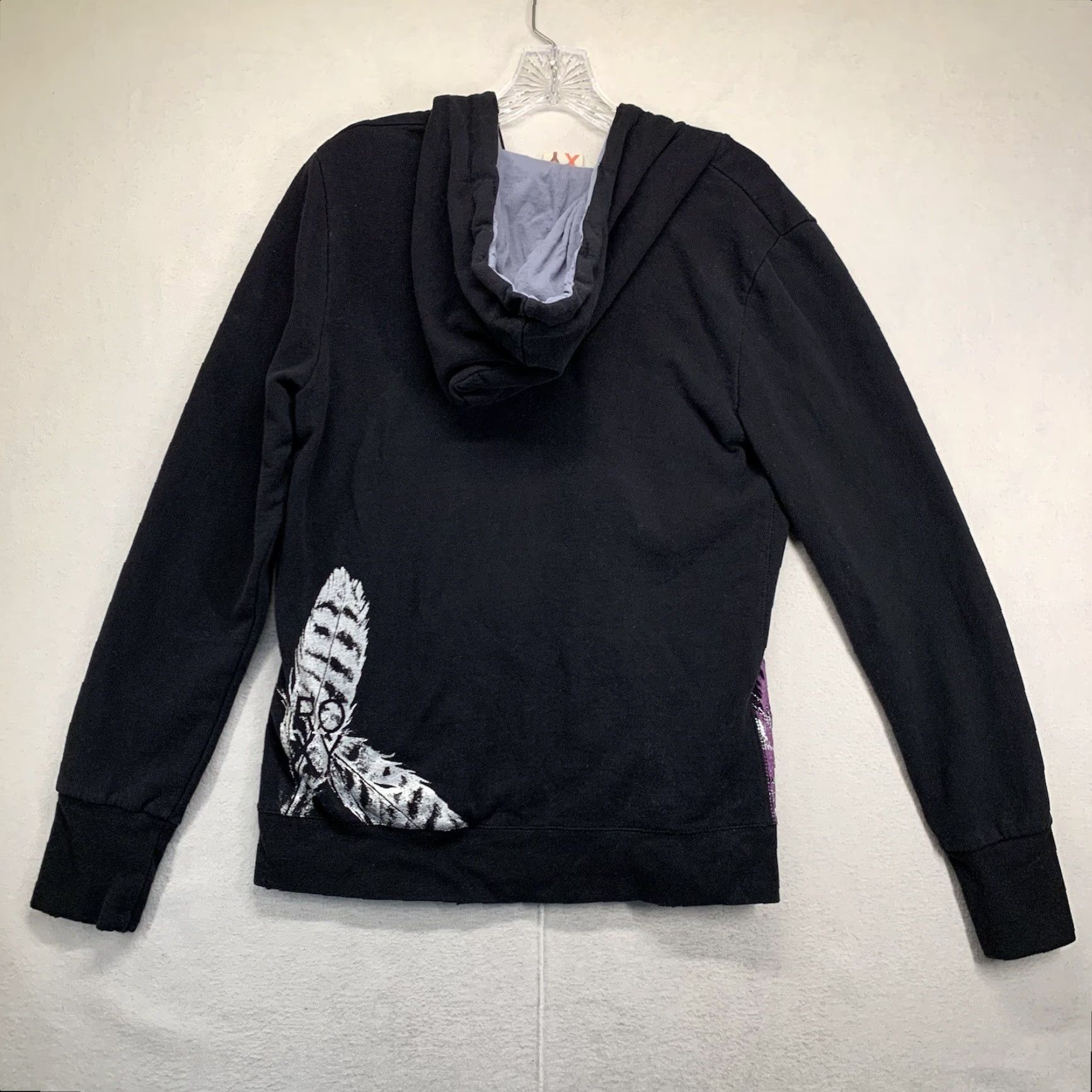 Vintage VINTAGE ROXY Hoodie Women's M Purple Black 90s Beach Grunge Surfer Girl Logo Graphic Print Hooded Pockets Crew Neck All Seasons Size M / US 6-8 / IT 42-44 - 2 Thumbnail