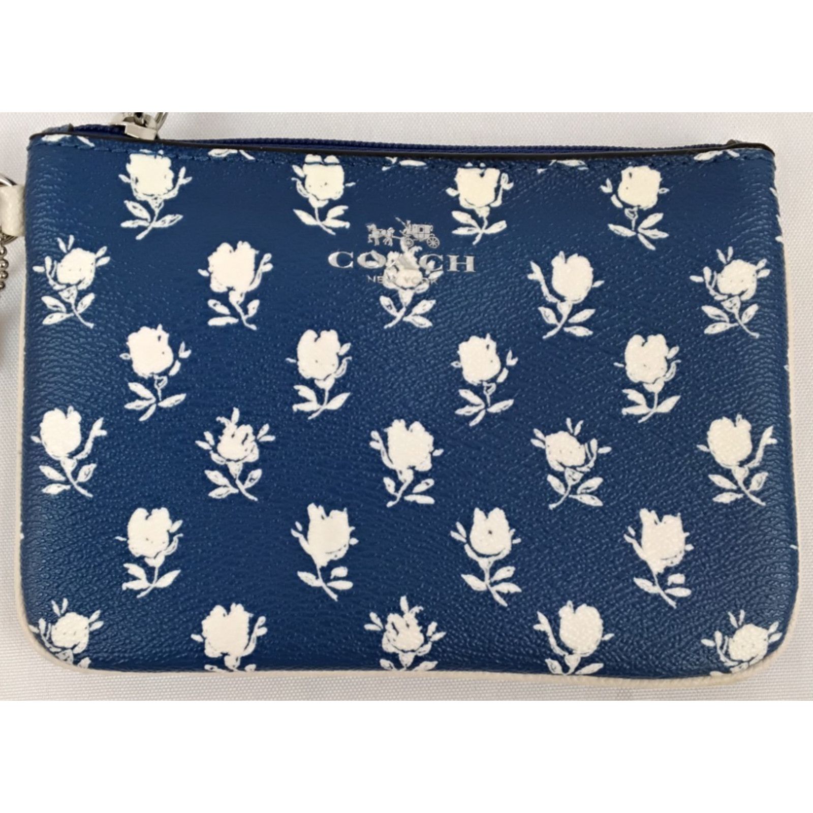 Coach Coach Wristlet Pouch Wallet Blue White Floral Print Leather Size ONE SIZE - 4 Thumbnail