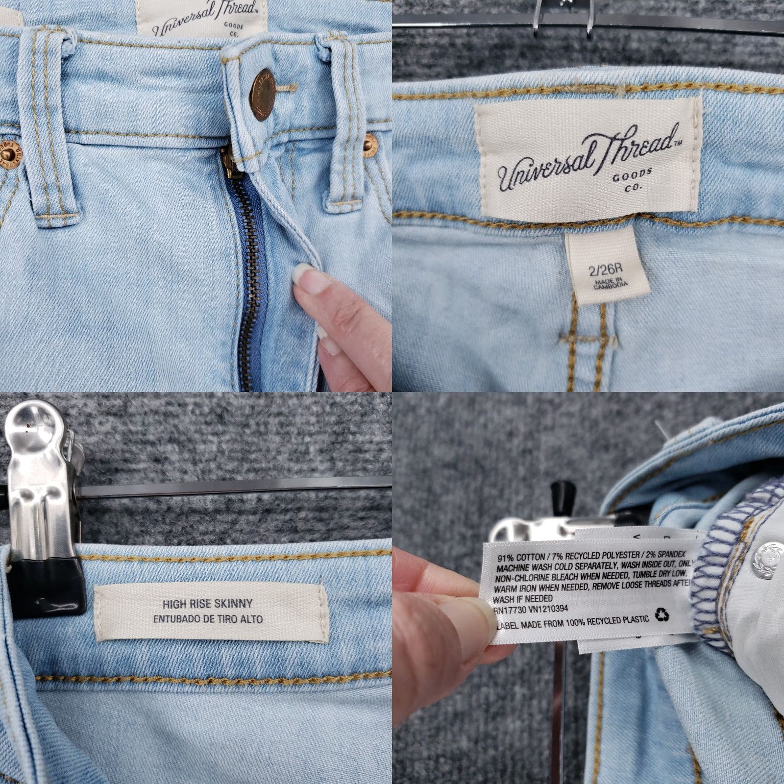 Vintage Universal Thread Jeans Women Blue High Rise Skinny Stretch Raw Hem Denim 2/26R Size 26" / US 2 / IT 38 - 8 Thumbnail