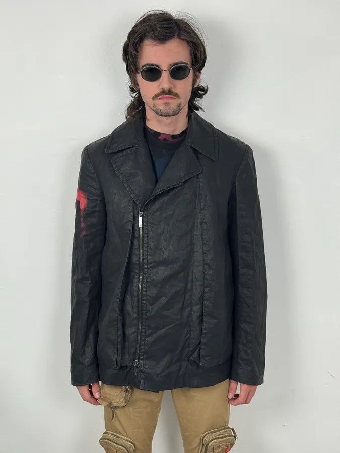 John Galliano 2000s John Galliano Black Waxed Asymmetrical Jacket Size US M / EU 48-50 / 2 - 2 Thumbnail
