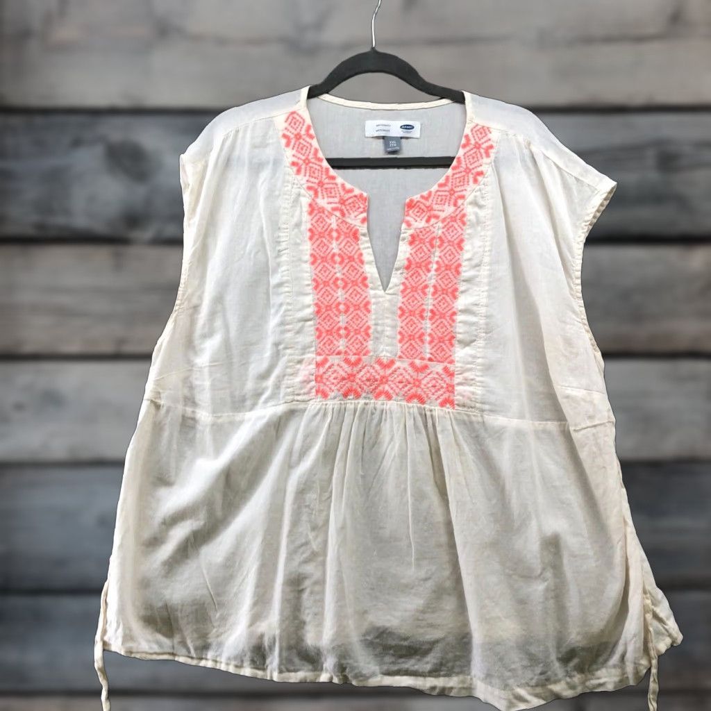 Old Navy VINTAGE Old Navy Maternity Sleeveless Blouse Womens 2XL Ivory Cotton Embroidered Bohemian Casual Summer Size XXL / US 16-18 / IT 52-54 - 1 Thumbnail