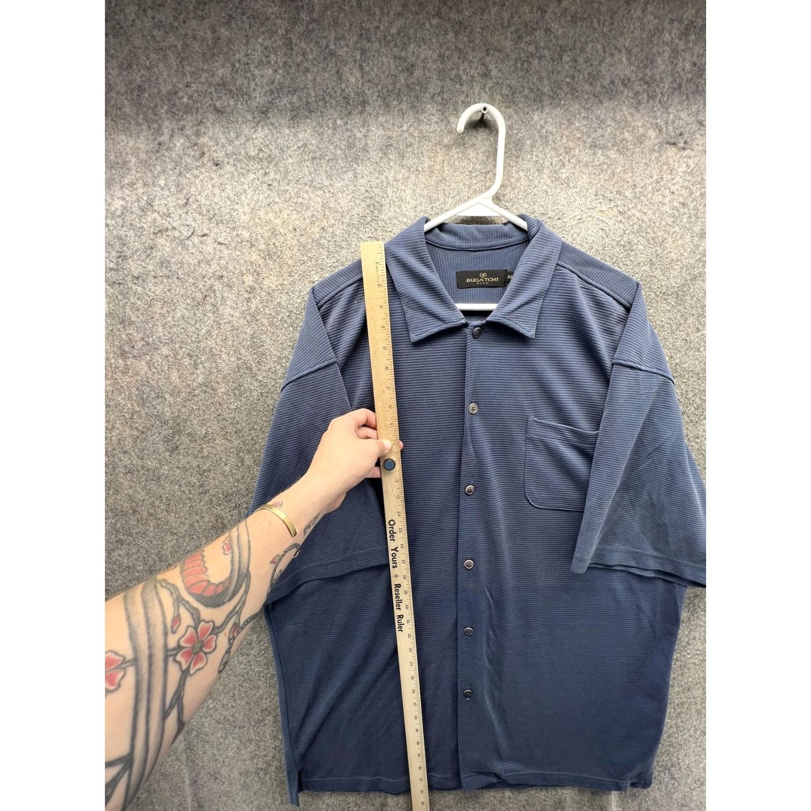 BUGATCHI Bugatchi Shirt Mens 2XL Blue Textured Short Sleeve Button Front Casual Knit Size US XXL / EU 58 / 5 - 2 Thumbnail