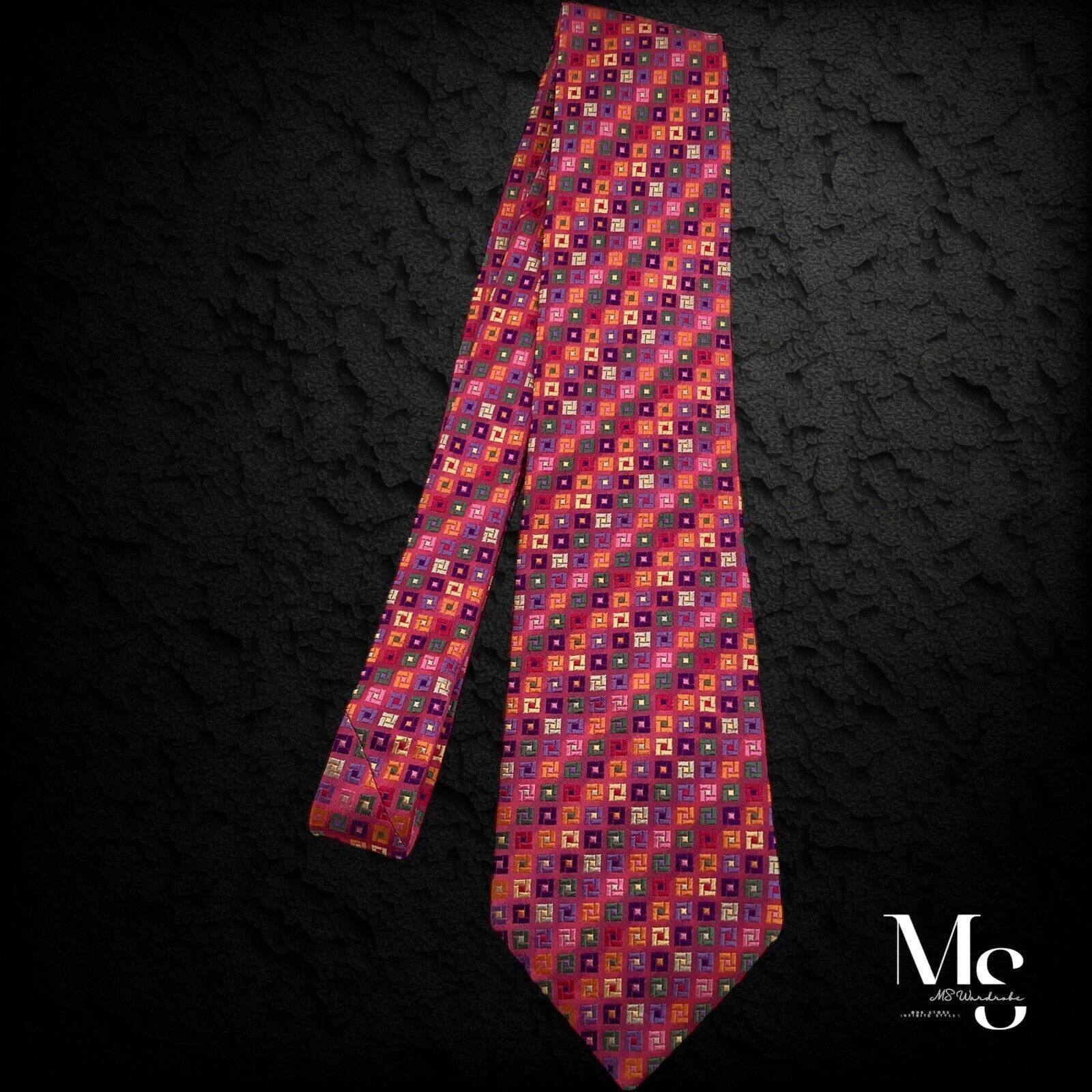 Duchamp DUCHAMP LONDON XL Pink Geometric Silk Tie Hand Made England Size ONE SIZE - 4 Thumbnail