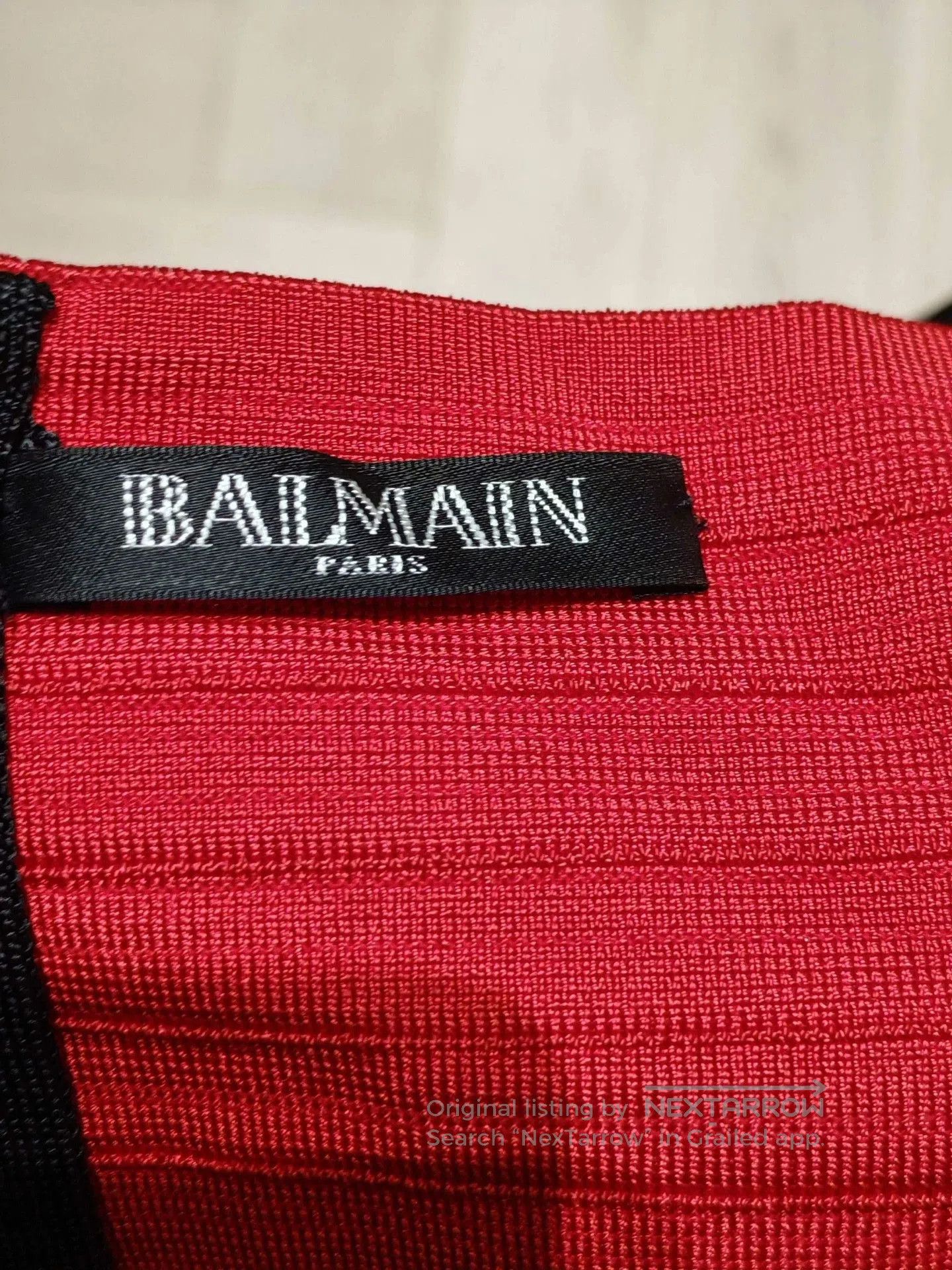 Balmain Balmain Red Black Bandage Knit Off-Shoulder Dress. Size XS / US 0-2 / IT 36-38 - 7 Thumbnail