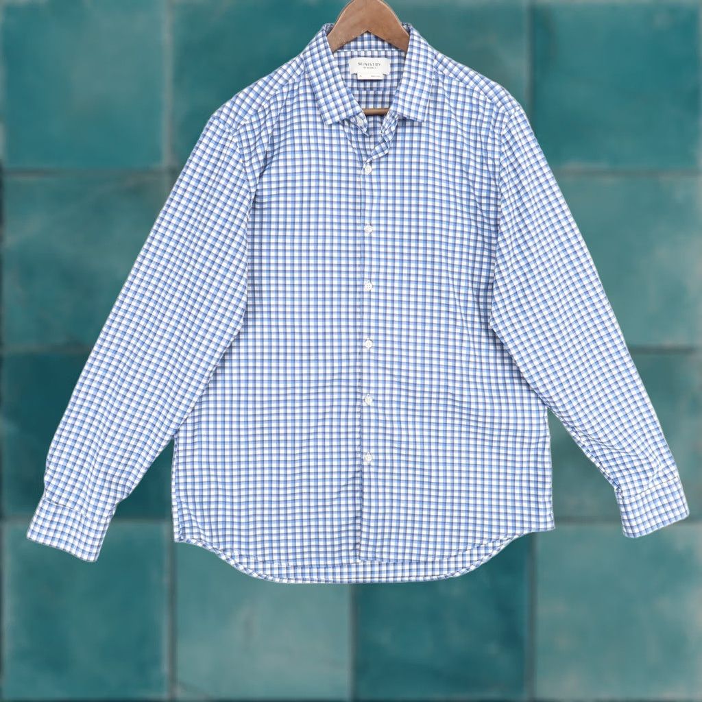 Vintage Ministry Of Supply Mens XL Blue Check Plaid Long Sleeve Dress Shirt Size 46R - 1 Thumbnail