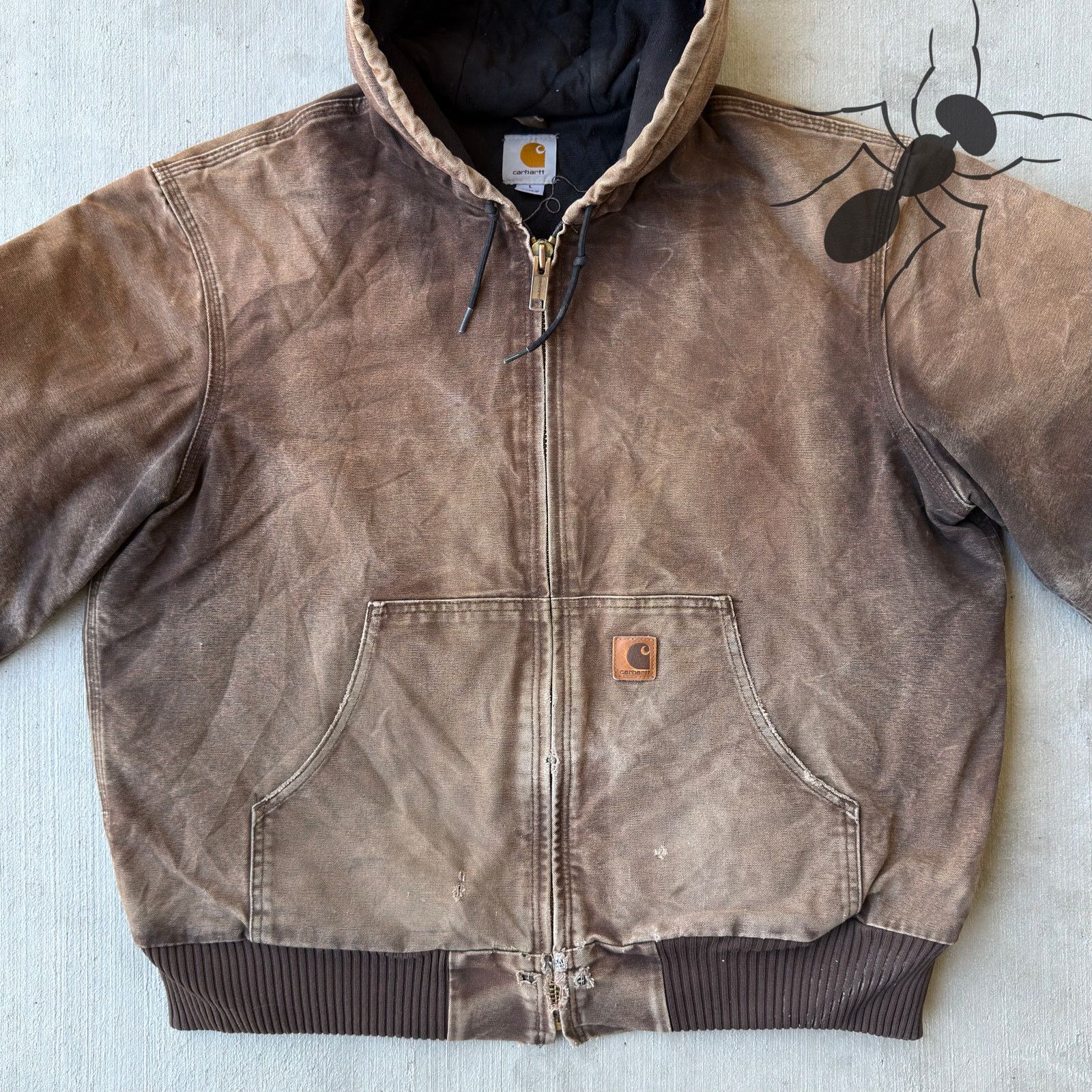 Carhartt × Vintage Carhartt J130 DKB brown hooded work wear jacket Size US L / EU 52-54 / 3 - 3 Thumbnail