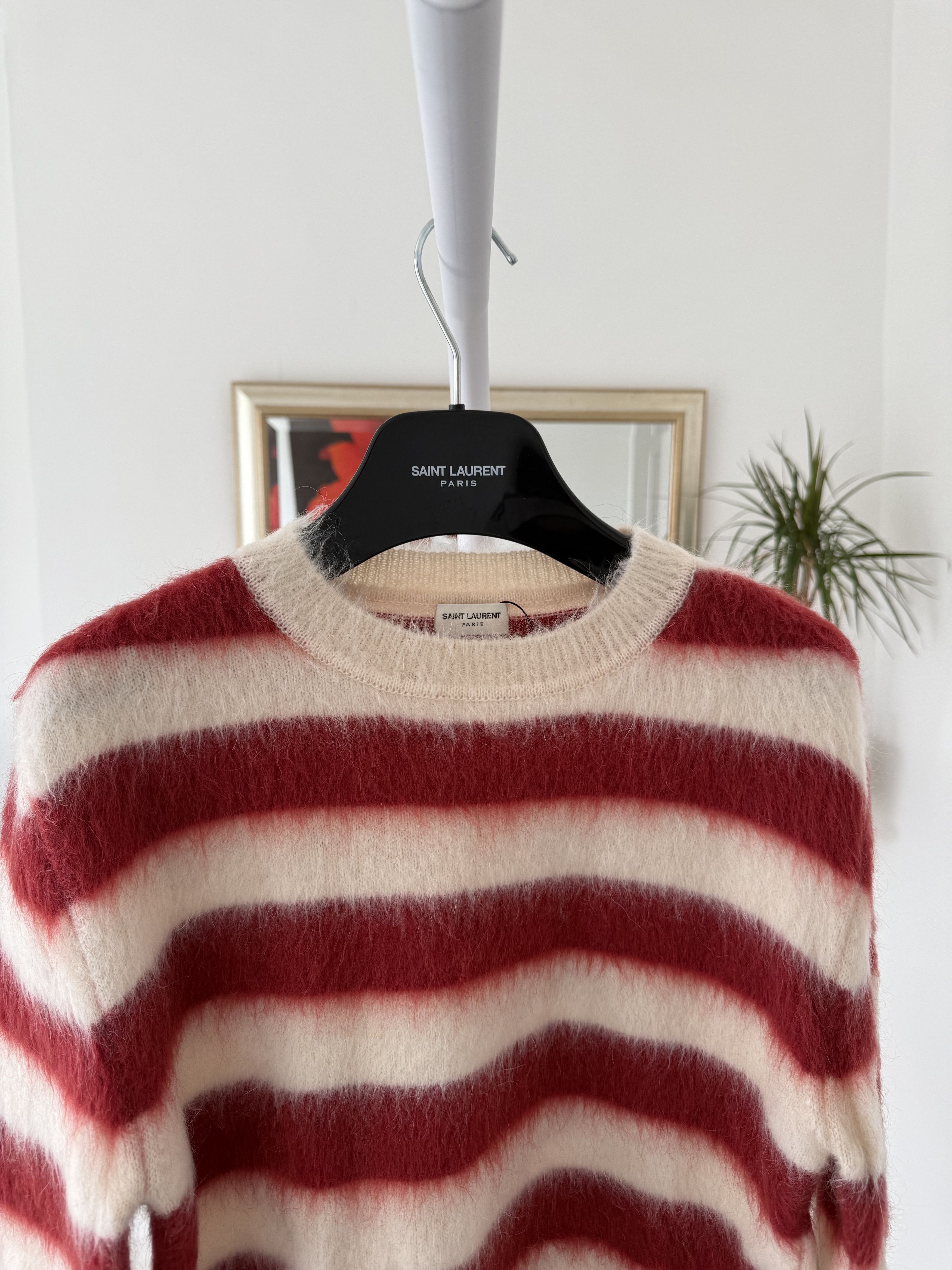 Saint Laurent Paris Saint Laurent Red/White Striped Mohair Sweater Size US M / EU 48-50 / 2 - 8 Thumbnail