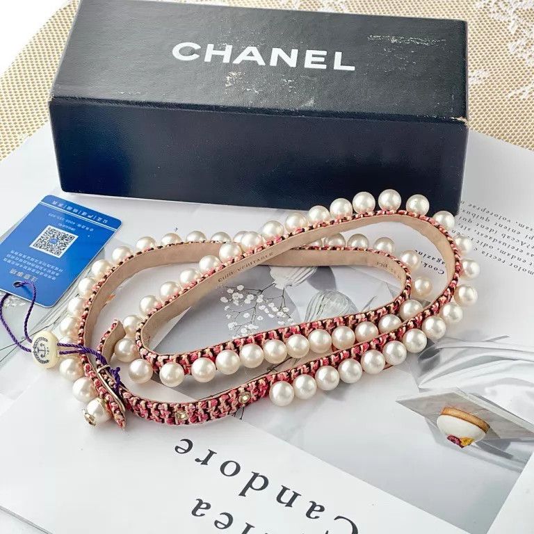 Chanel Chanel tweed pearl-embellished belt Size ONE SIZE - 1 Thumbnail