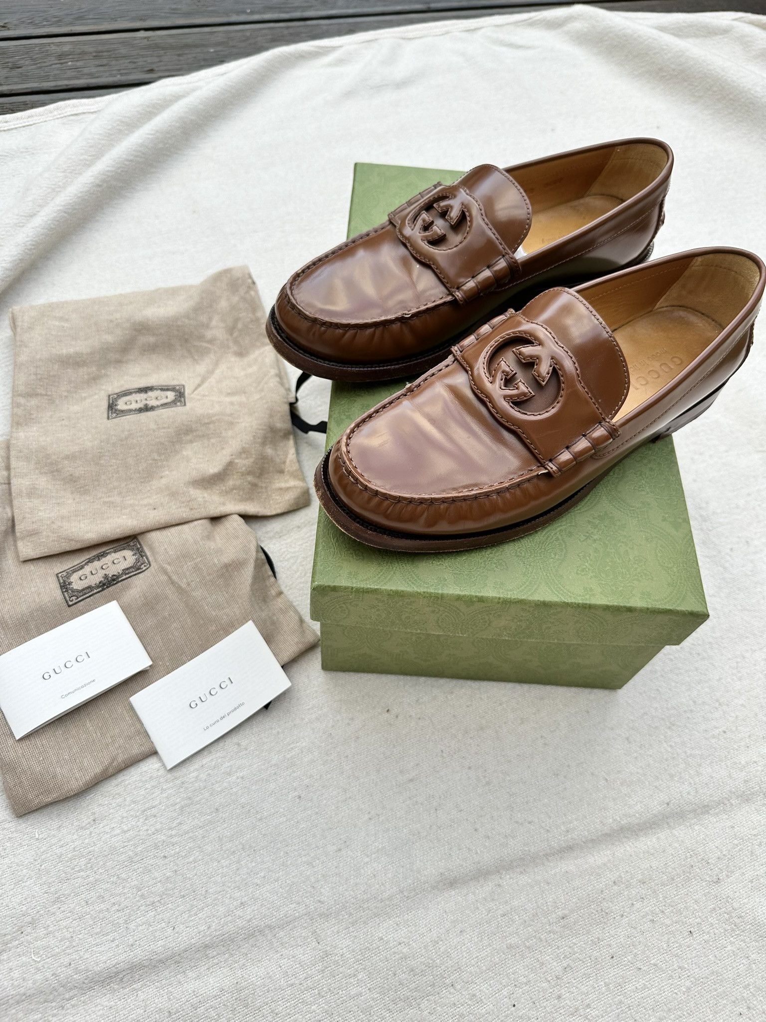 Gucci Gucci Moccasins Brown Leather Interlocking G Logo Shoes Size US 8 / EU 41 - 2 Thumbnail