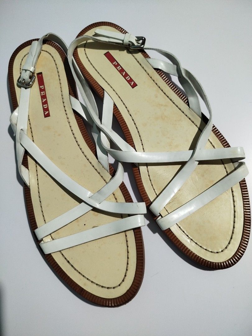 Prada Prada White Strappy Sandals / Size 40.5 Size US 10.5 / IT 40.5 - 2 Thumbnail