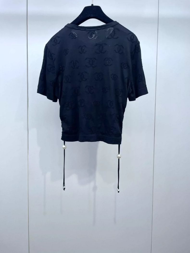 Chanel Chanel Black hollow full logo pearl drawstring short sleeve Size M / US 6-8 / IT 42-44 - 2 Thumbnail