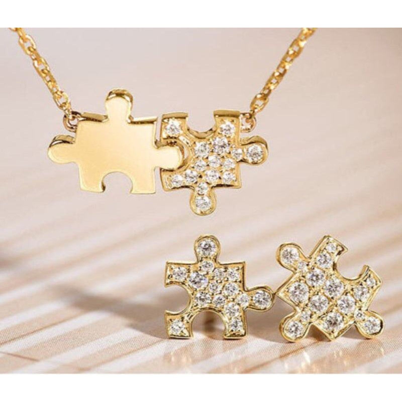 Other Puzzle Piece Stud Earrings Sterling Silver 14K Gold Plated Size ONE SIZE - 3 Thumbnail