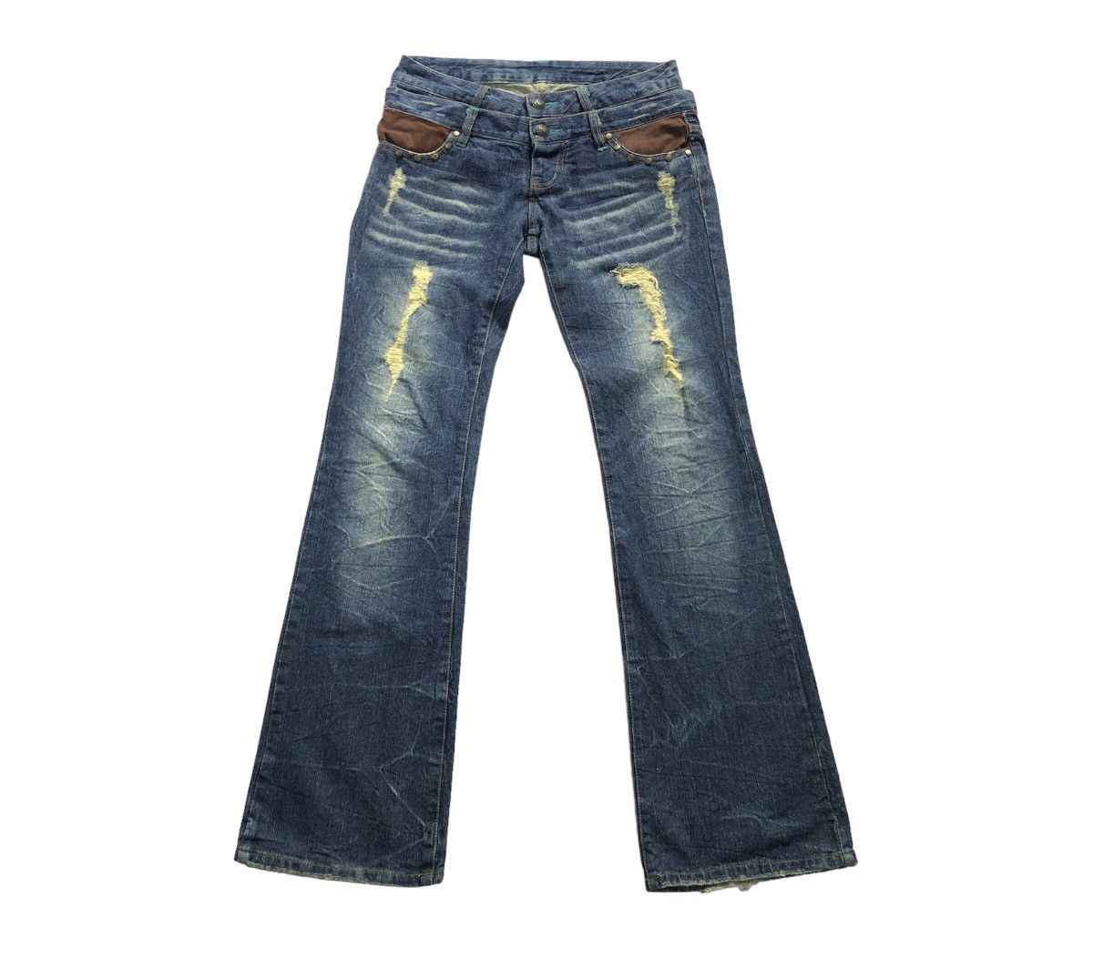 20471120 Double Waist Claw mark Flare Distressed Denim Pant Size US 29 - 2 Thumbnail