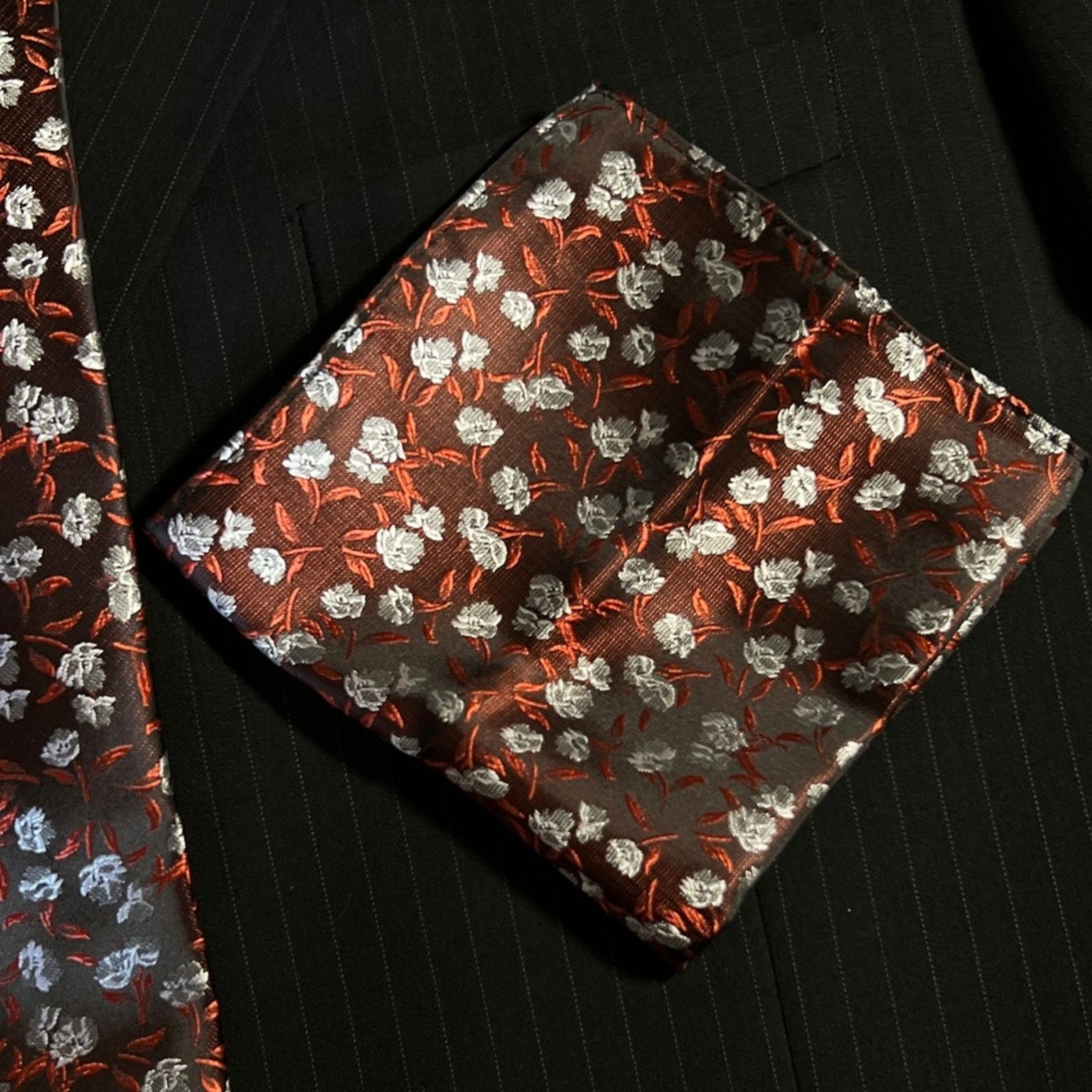 Other Men’s 3 Piece Tie Set Black Silver Floral 58"x3" Size ONE SIZE - 2 Thumbnail